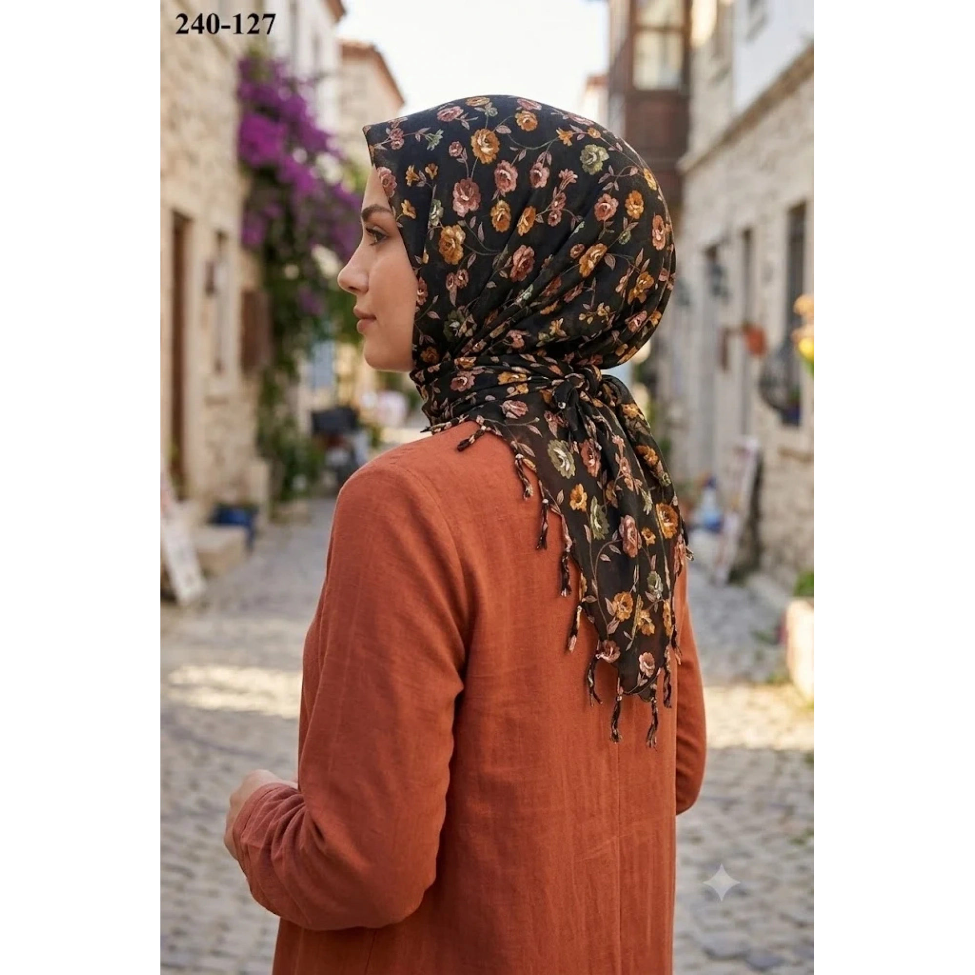 Dolce Life Desenli Sökme Boncuklu Eşarp 240-127