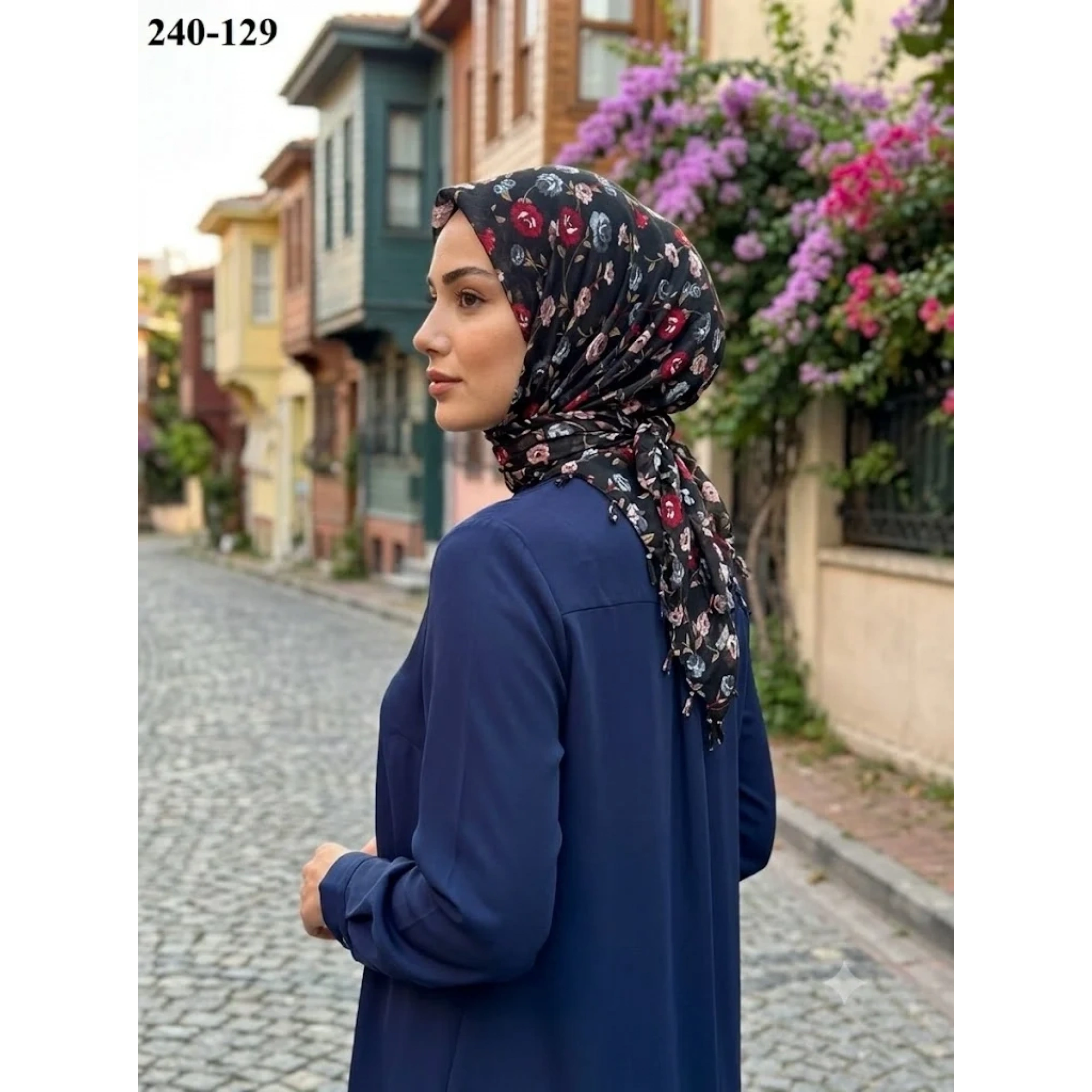 Dolce Life Desenli Sökme Boncuklu Eşarp 240-129