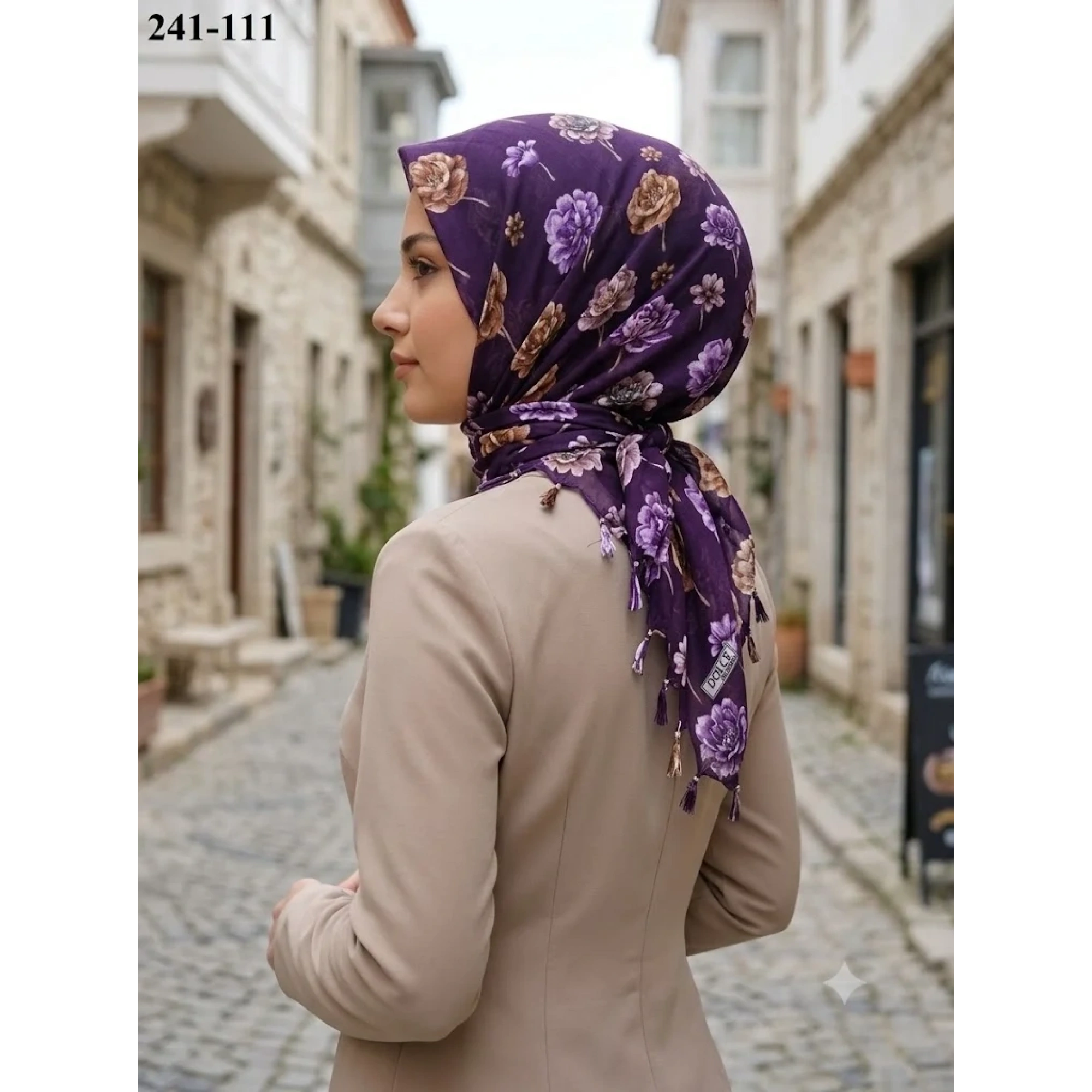 Dolce Life Desenli Sökme Boncuklu Eşarp 241-111