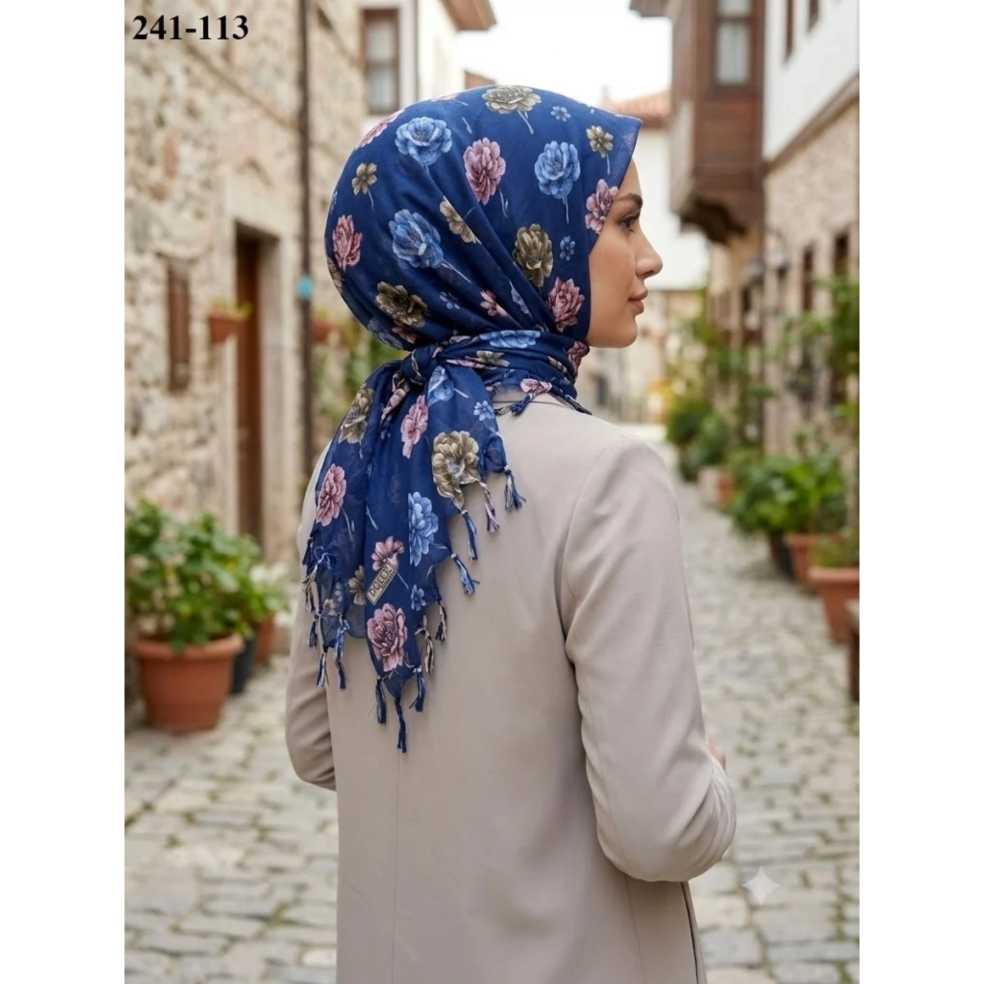 Dolce Life Desenli Sökme Boncuklu Eşarp 241-113