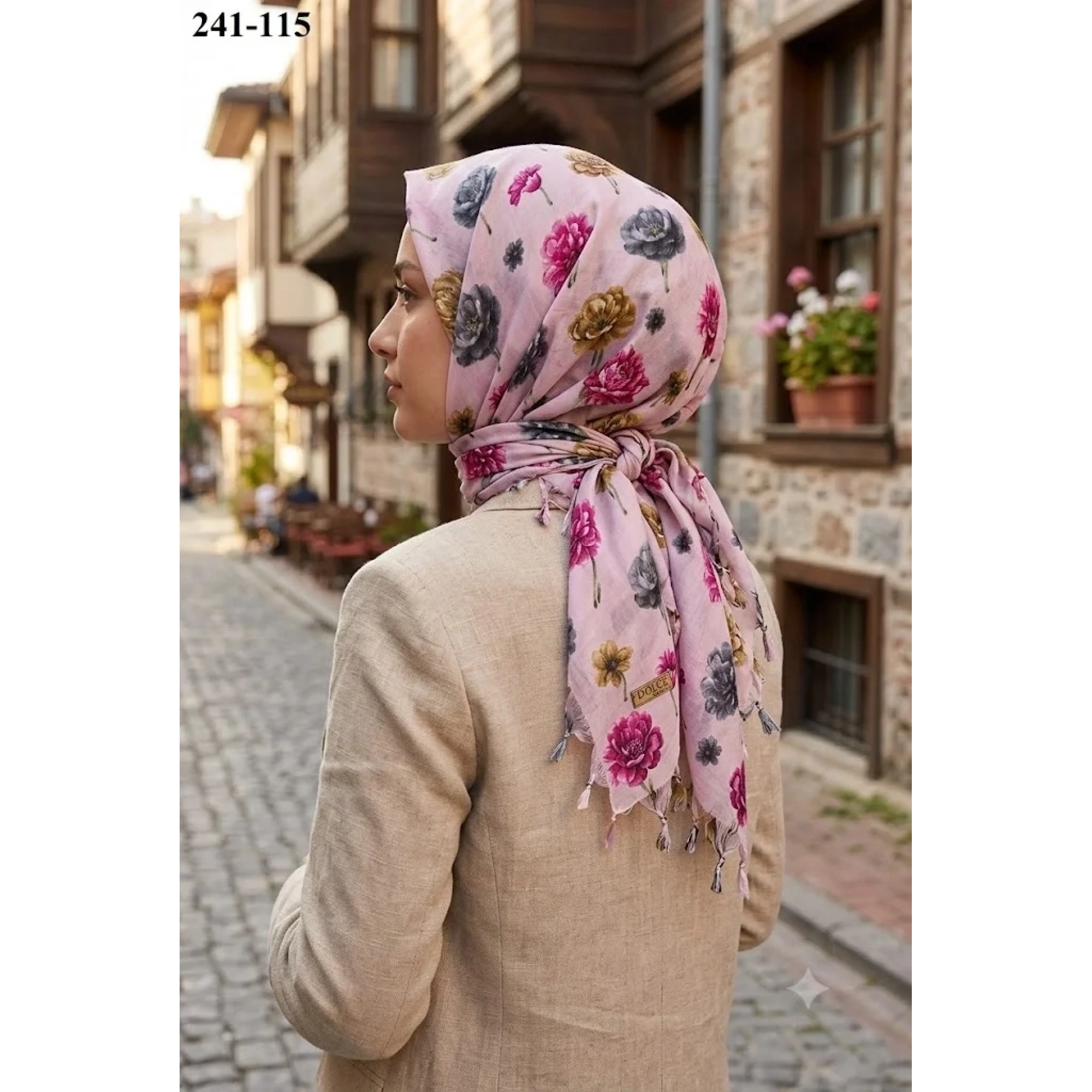 Dolce Life Desenli Sökme Boncuklu Eşarp 241-115