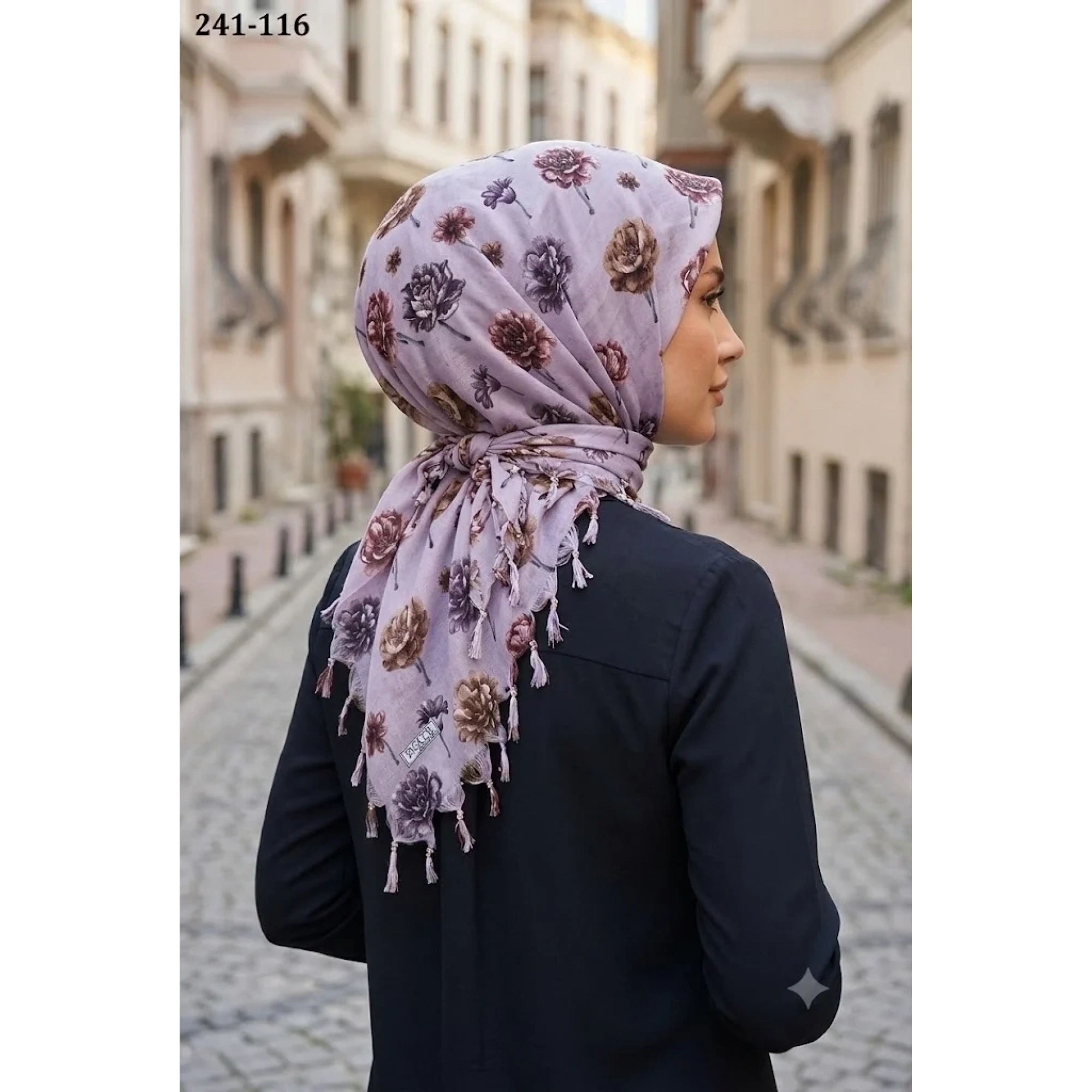Dolce Life Desenli Sökme Boncuklu Eşarp 241-116