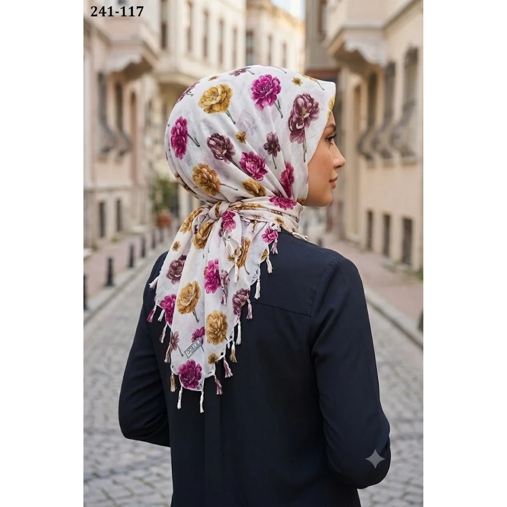 Dolce Life Desenli Sökme Boncuklu Eşarp 241-117