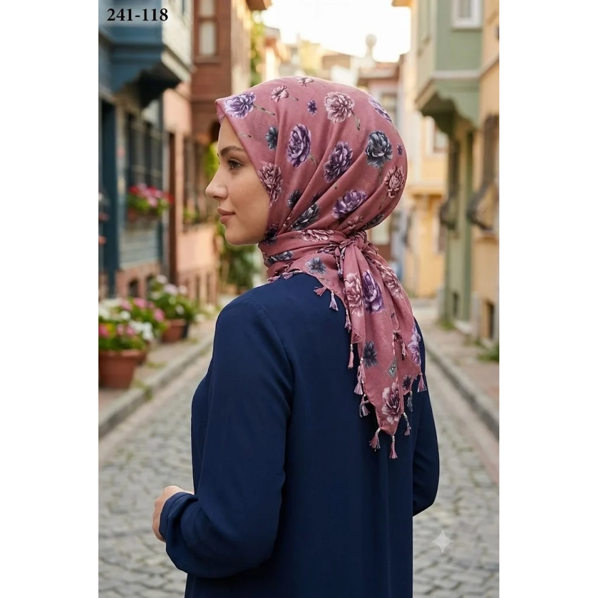 Dolce Life Desenli Sökme Boncuklu Eşarp 241-118
