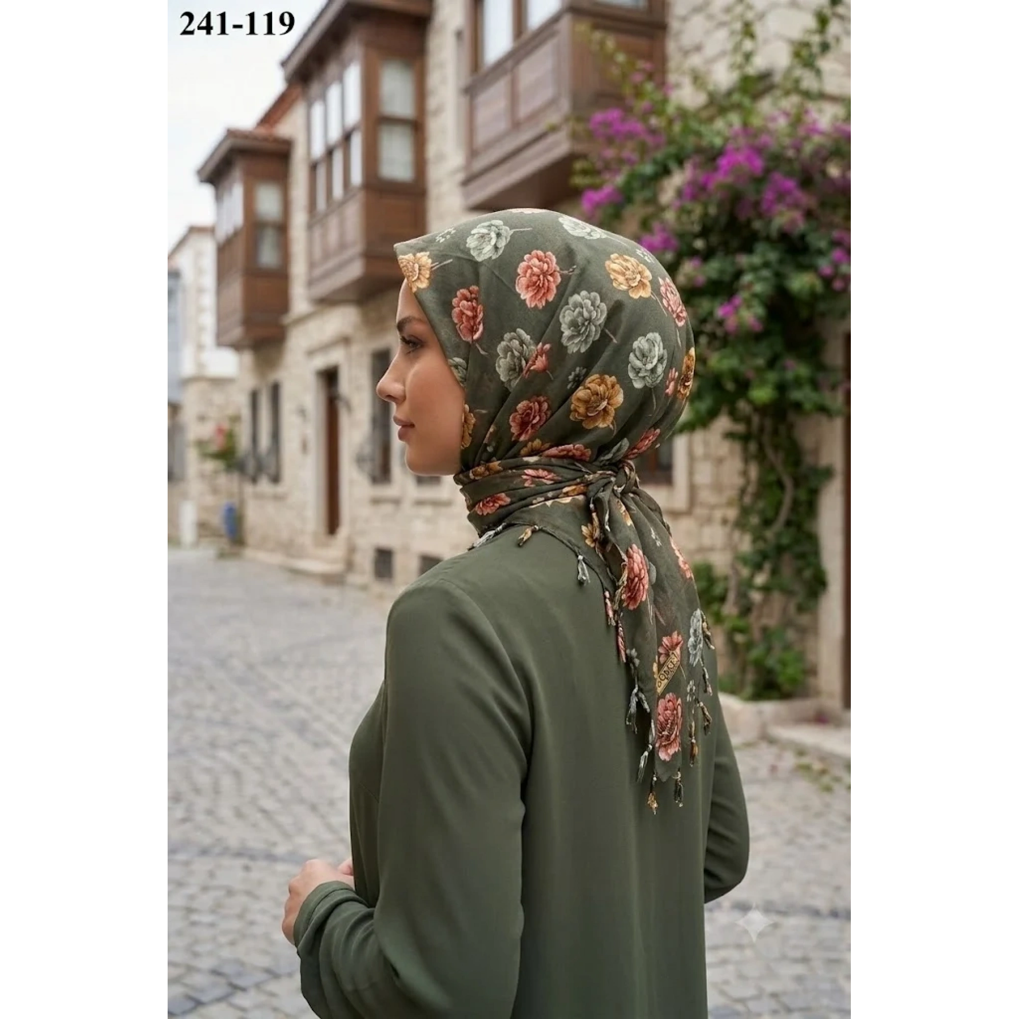 Dolce Life Desenli Sökme Boncuklu Eşarp 241-119