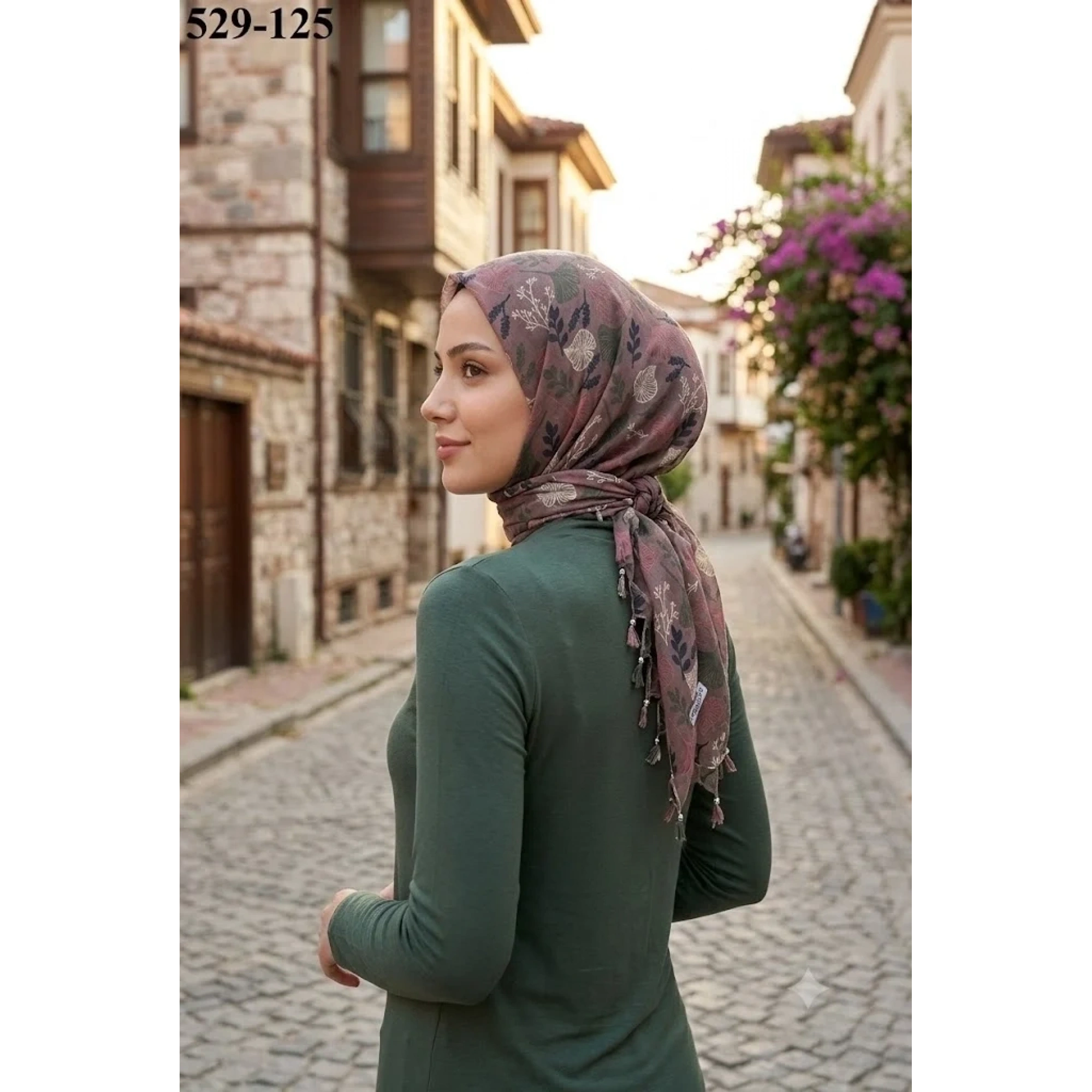 Dolce Life Desenli Sökme Boncuklu Eşarp 529-125