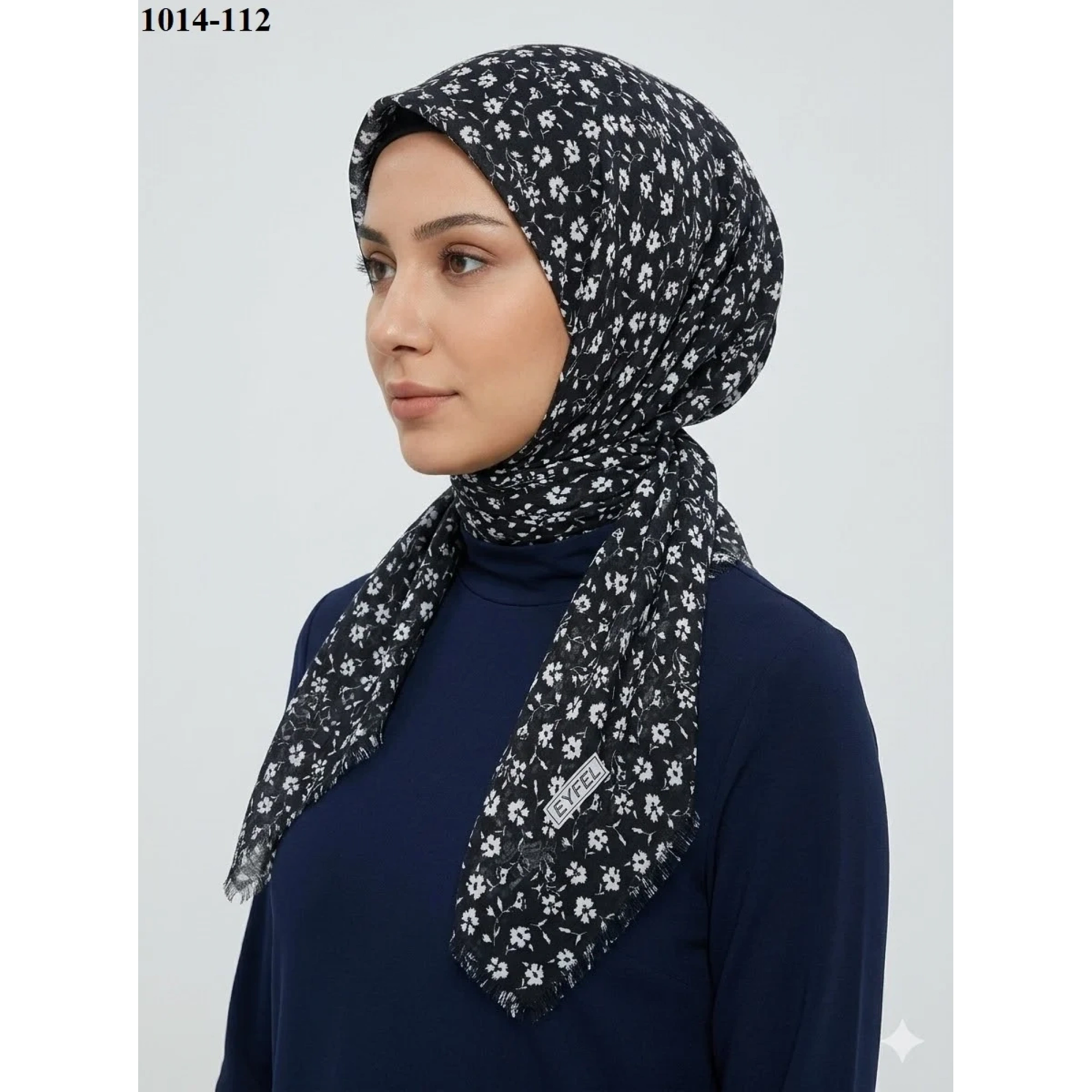 Eyfel Desenli Dimi Pamuk Eşarp (Siyah - Beyaz Serisi) 1014-112