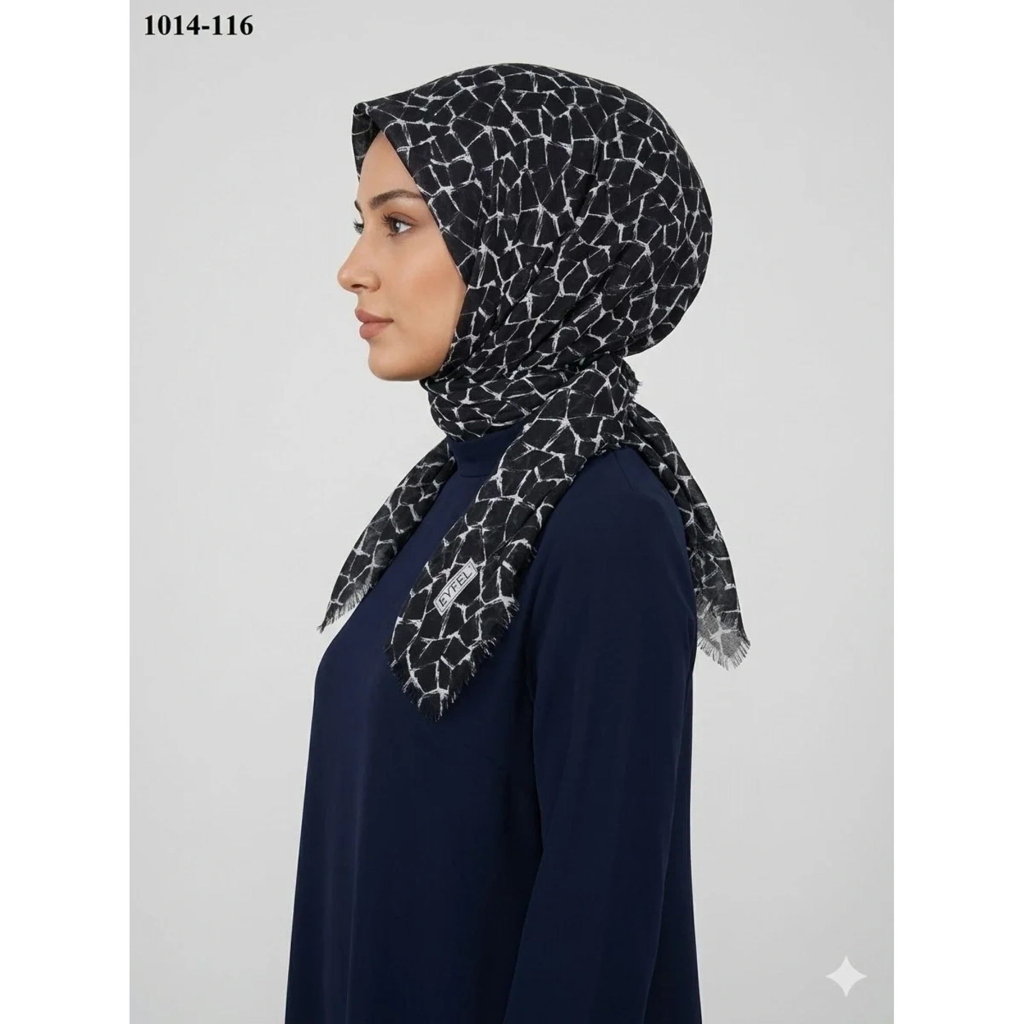 Eyfel Desenli Dimi Pamuk Eşarp (Siyah - Beyaz Serisi) 1014-116