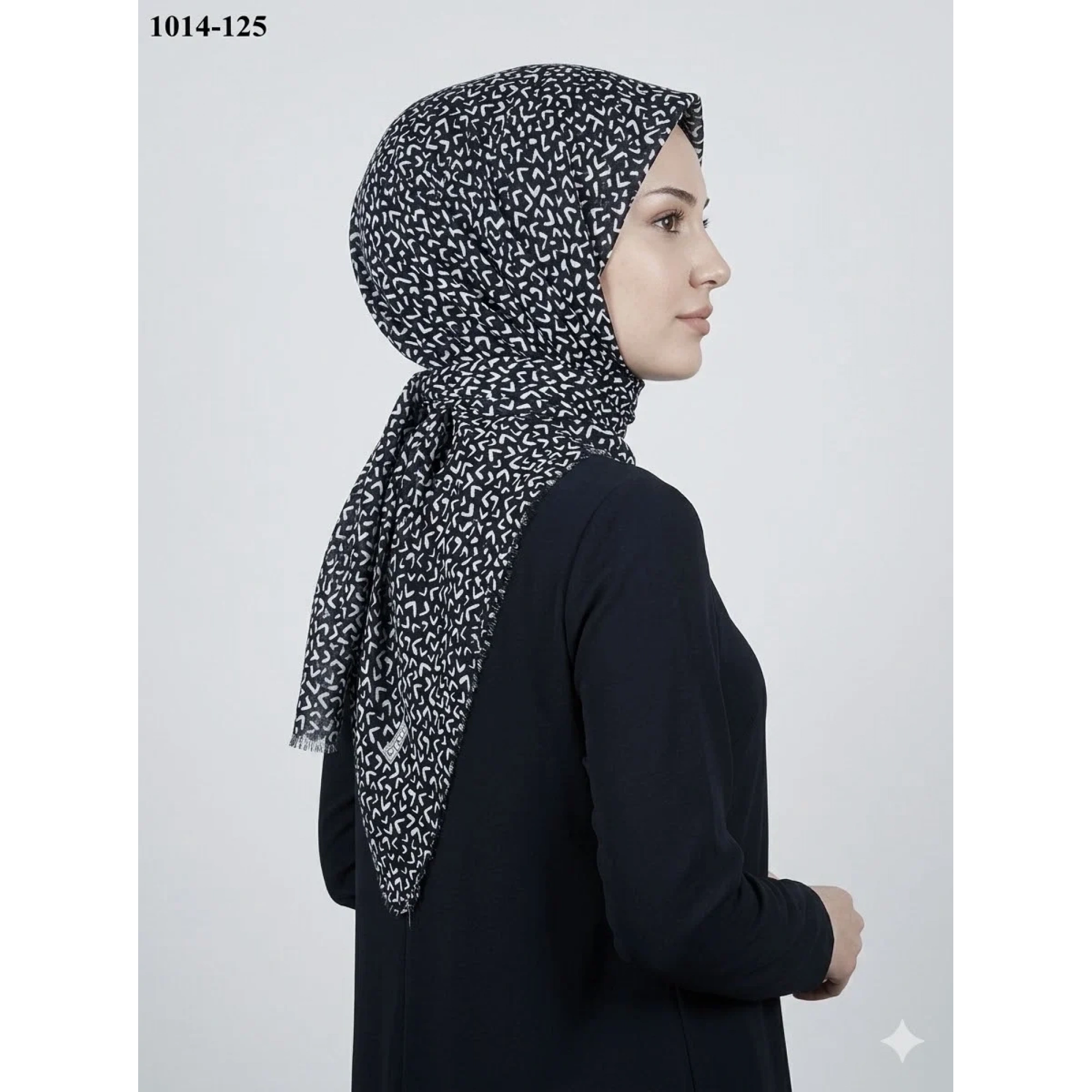 Eyfel Desenli Dimi Pamuk Eşarp (Siyah - Beyaz Serisi) 1014-125