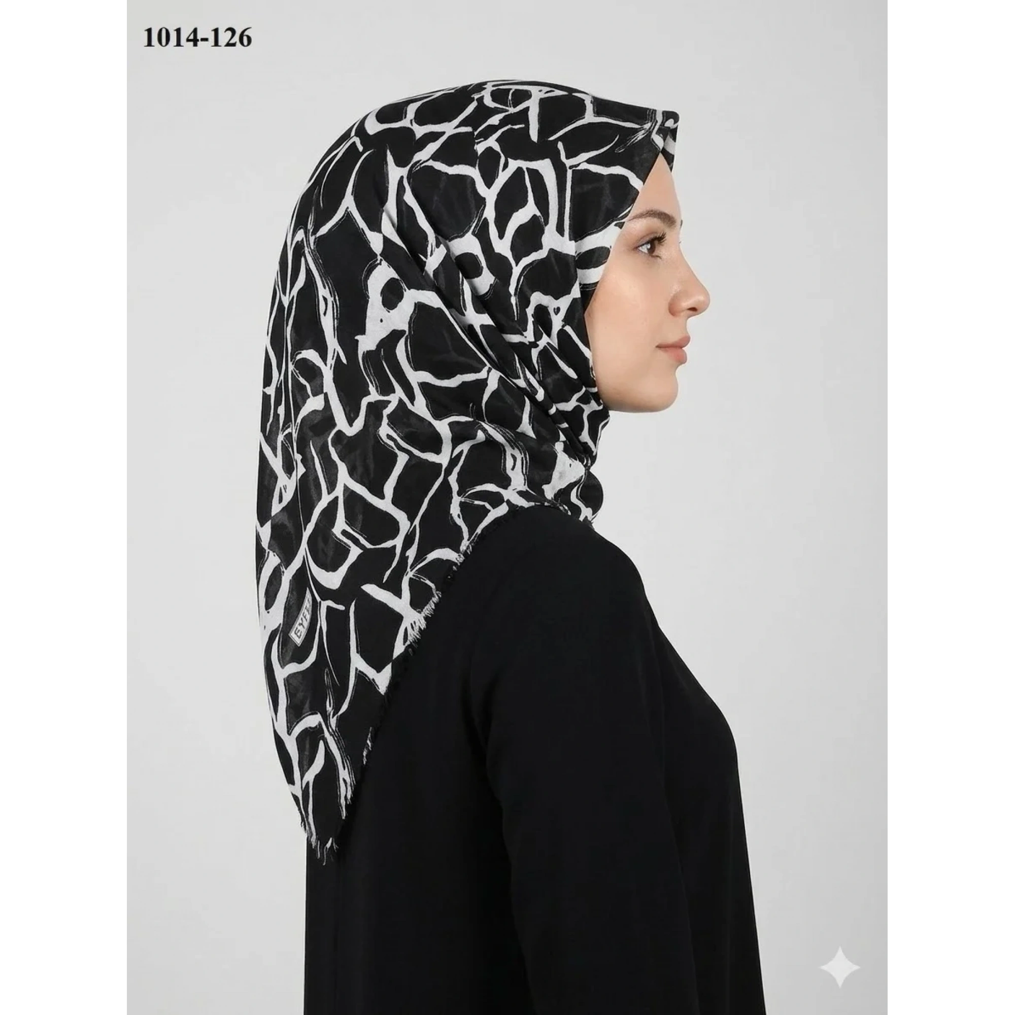 Eyfel Desenli Dimi Pamuk Eşarp (Siyah - Beyaz Serisi) 1014-126