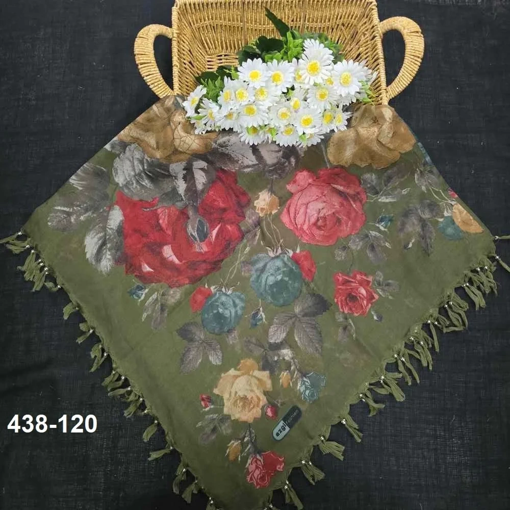 Ezgi Fashion Desenli Sökme Boncuklu Eşarp 438-120