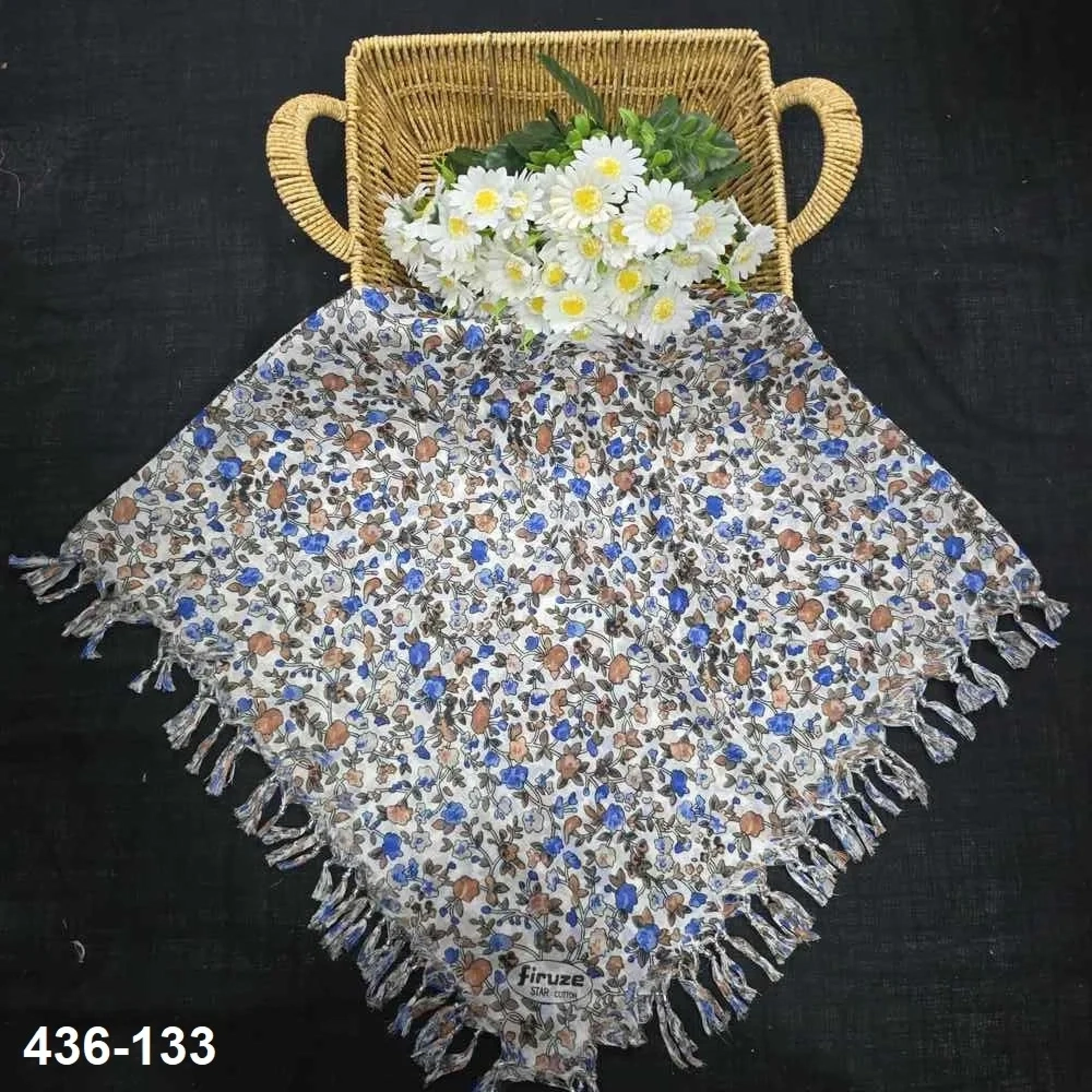 Firuze Desenli Sökme Boncuklu Eşarp 436-133