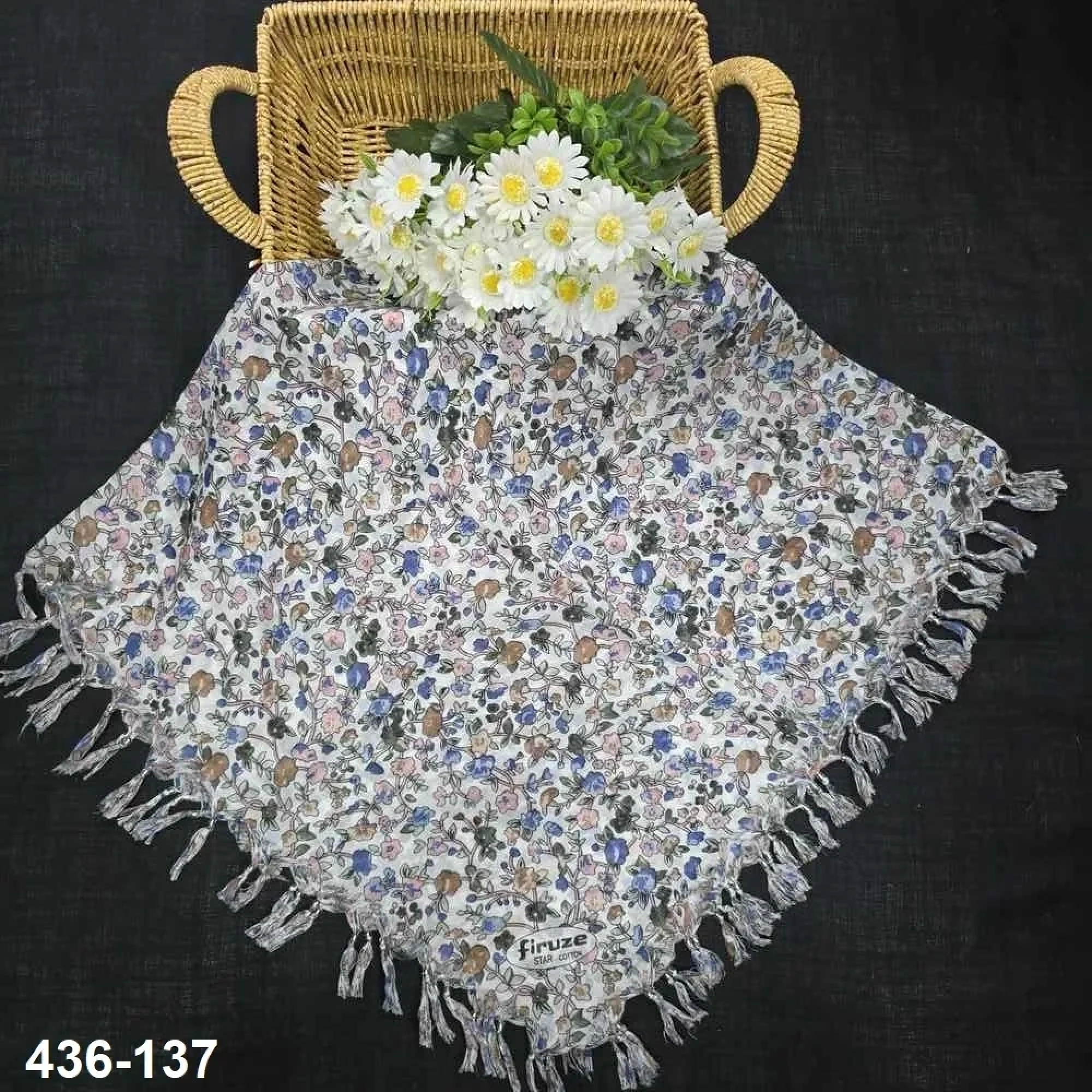 Firuze Desenli Sökme Boncuklu Eşarp 436-137