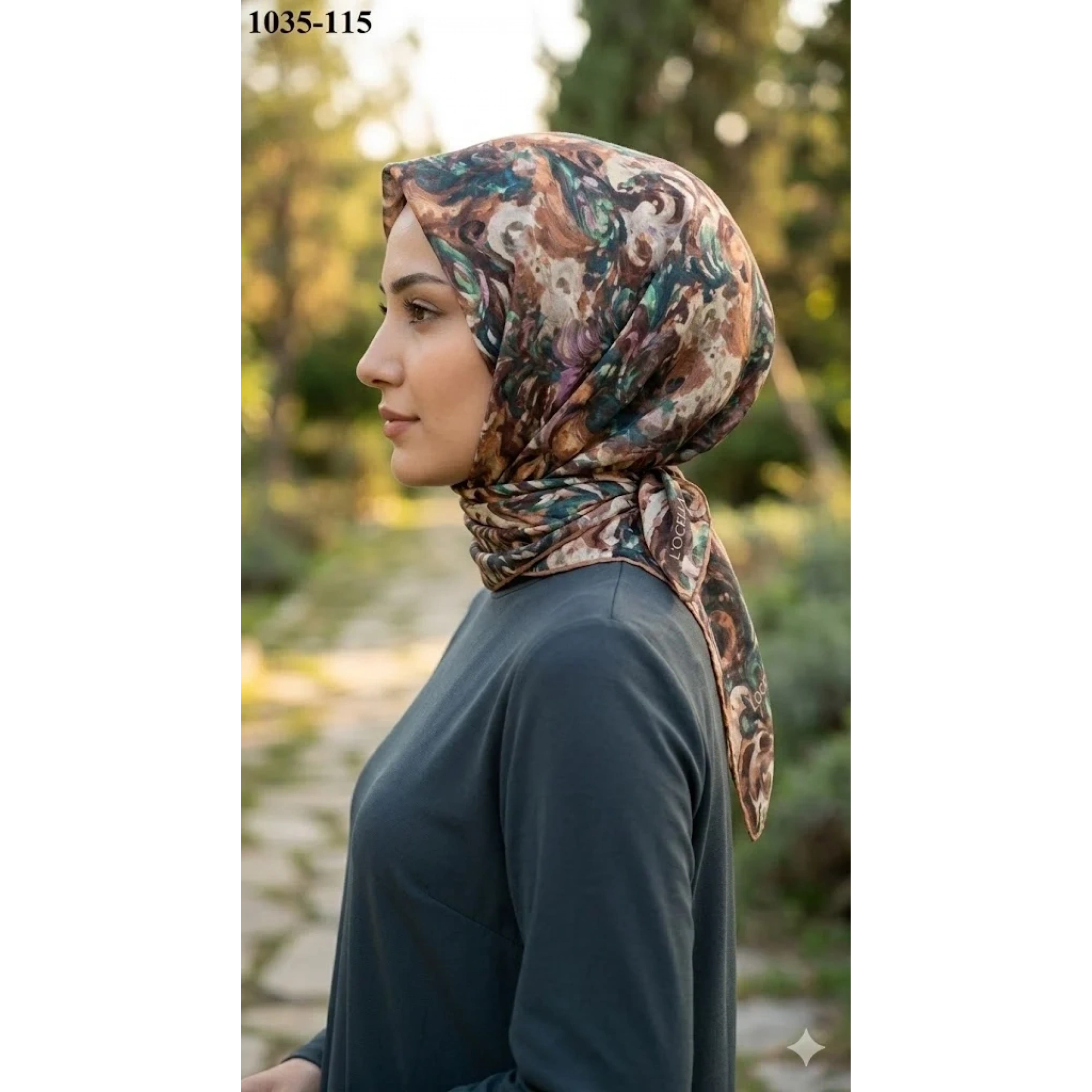 Locella Soft Pamuk Eşarp (kahve-zümrüt) 1035-115