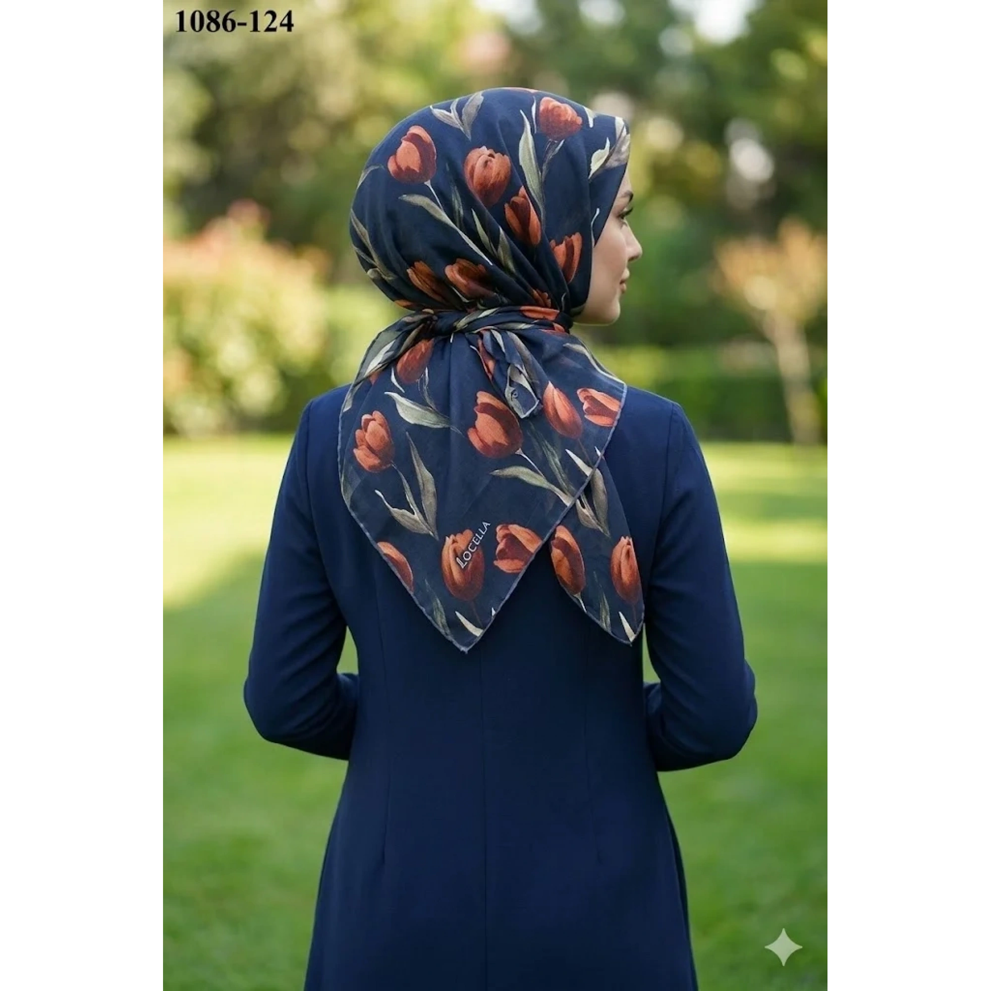 Locella Soft Pamuk Eşarp (Lacivert-Taba) 1086-124