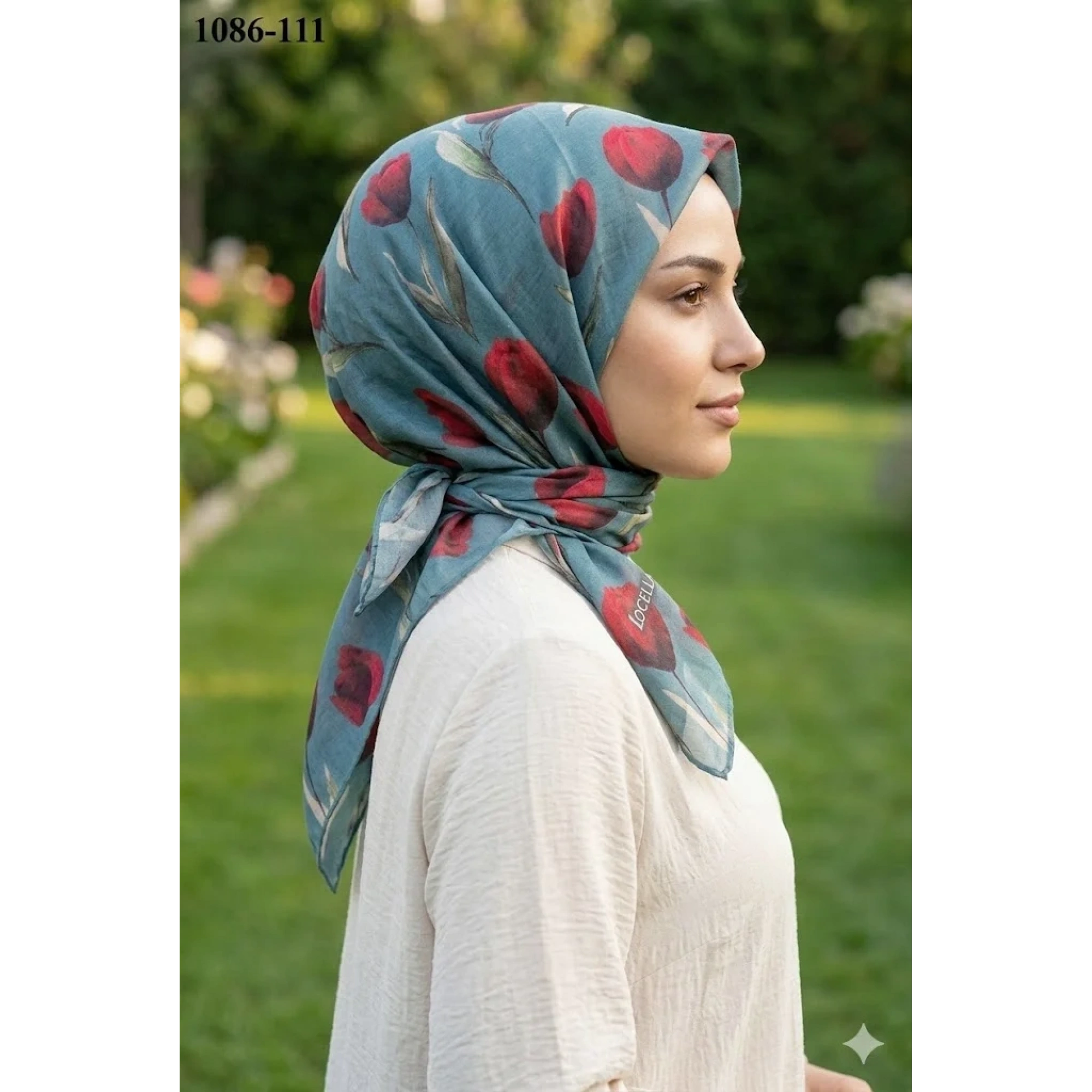 Locella Soft Pamuk Eşarp (Mavi-Kırmızı) 1086-111