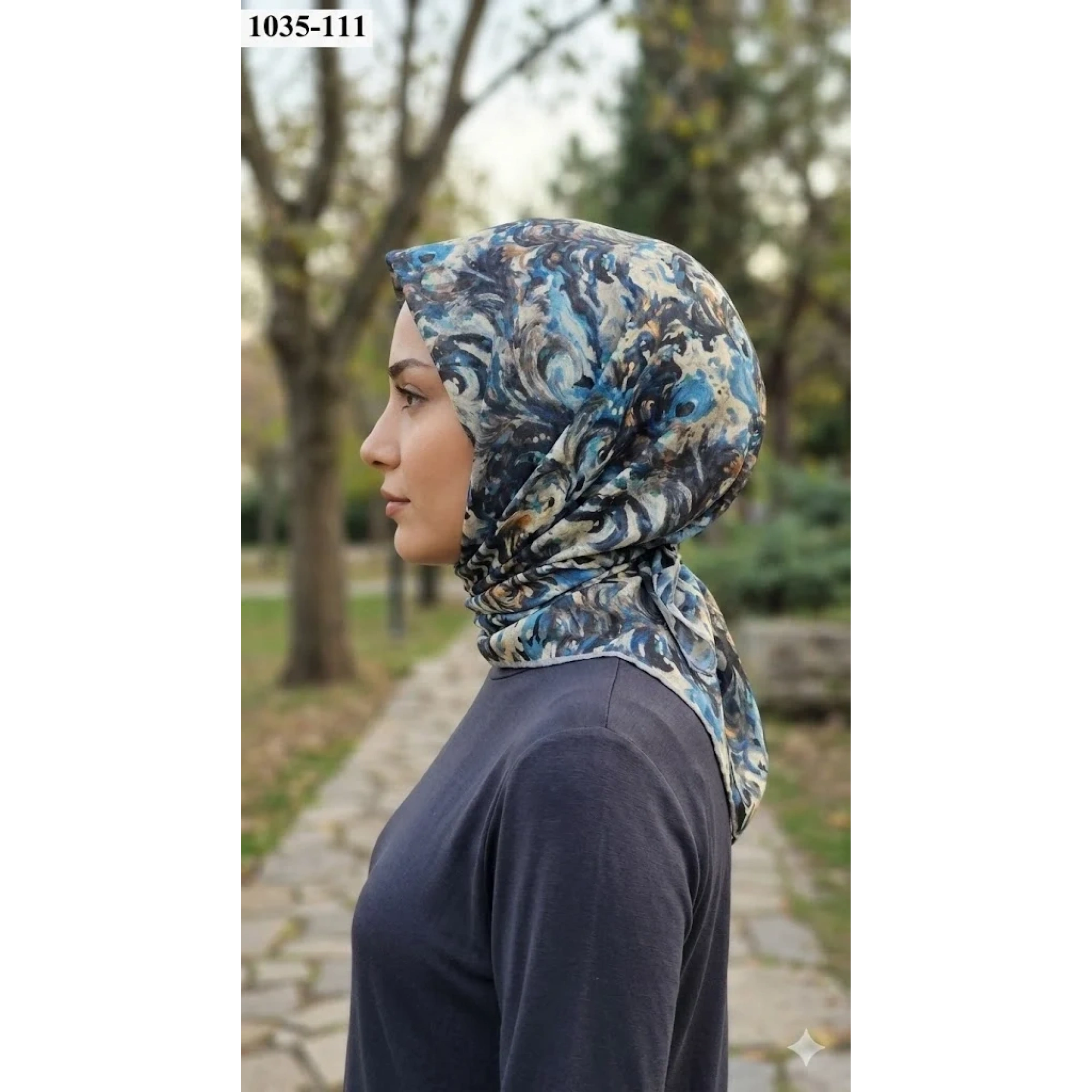 Locella Soft Pamuk Eşarp (Siyah - Mavi) 1035-111