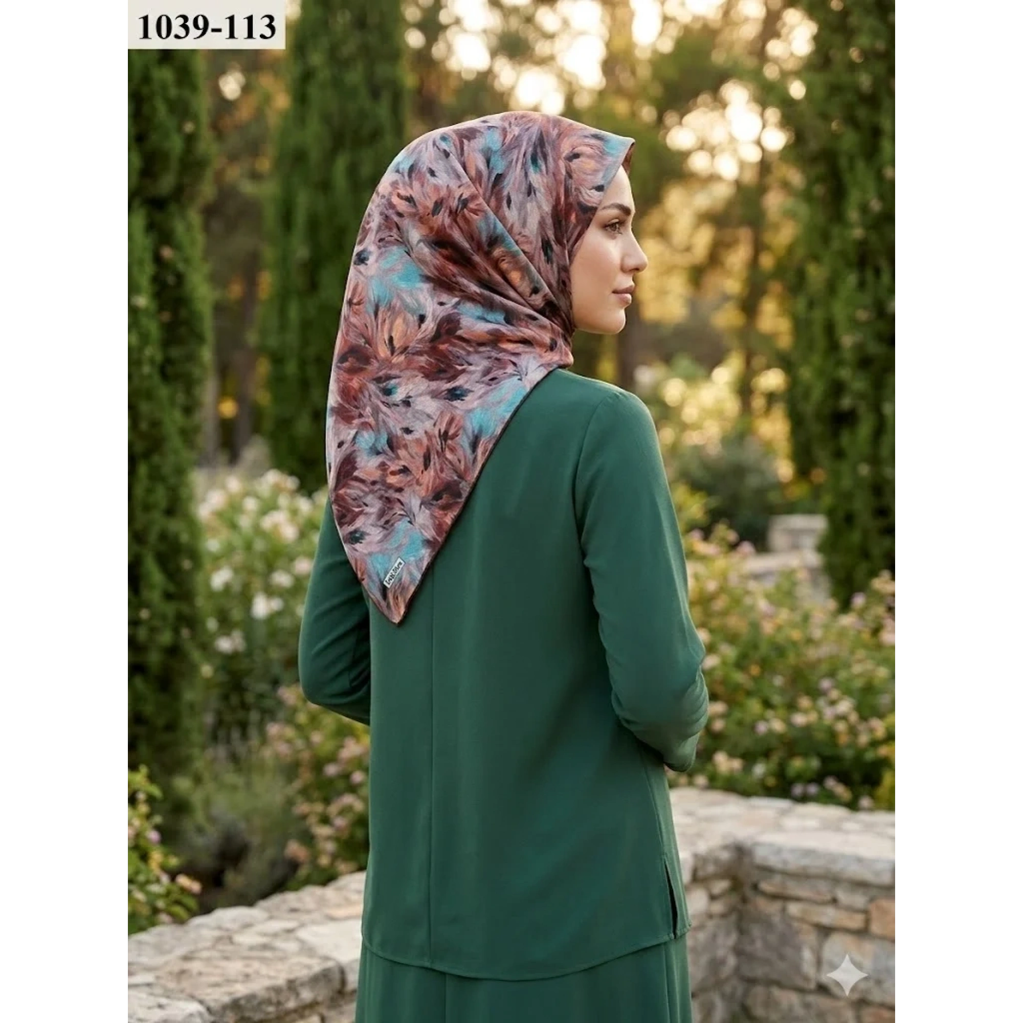 Lopres Soft Pamuk Eşarp (Kızılkahve-Su yeşili ) 1039-113