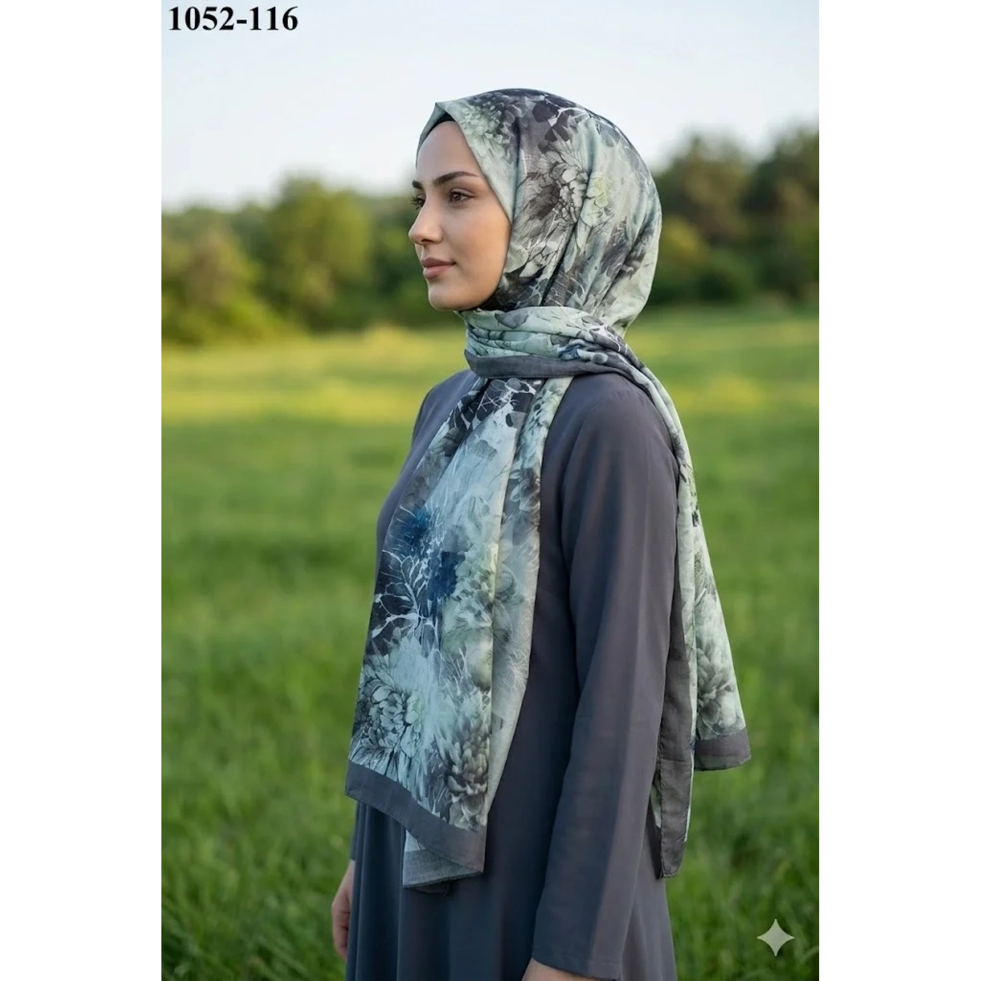 MoonScarf Bambu Kraş Pamuk Şal (Gri Yeşil) 1052-116