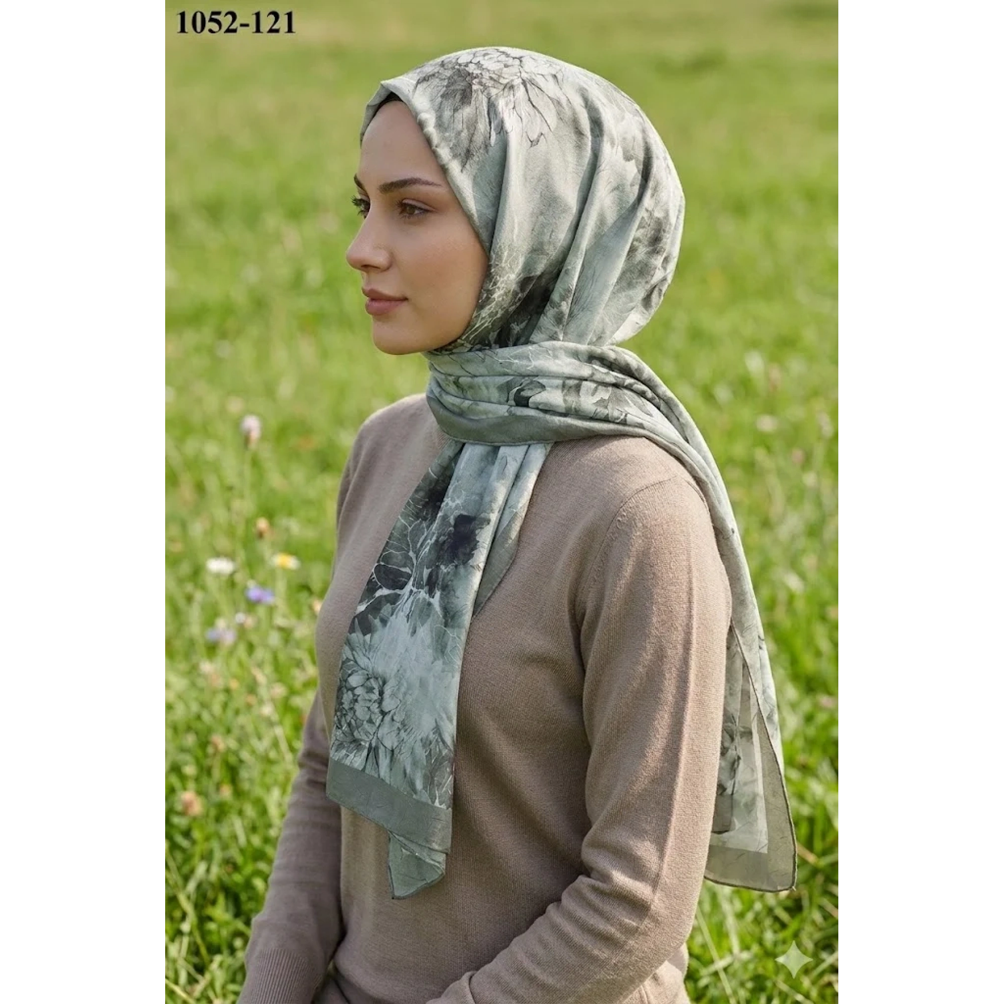 MoonScarf Bambu Kraş Pamuk Şal (Küf Yeşili) 1052-121