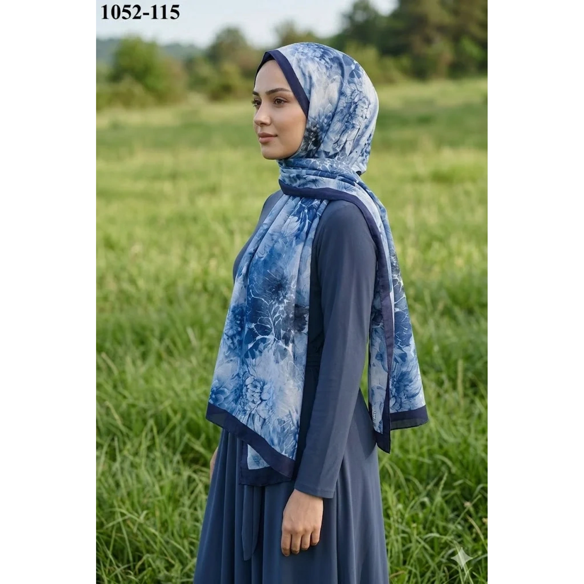 MoonScarf Bambu Kraş Pamuk Şal (Lacivert) 1052-115