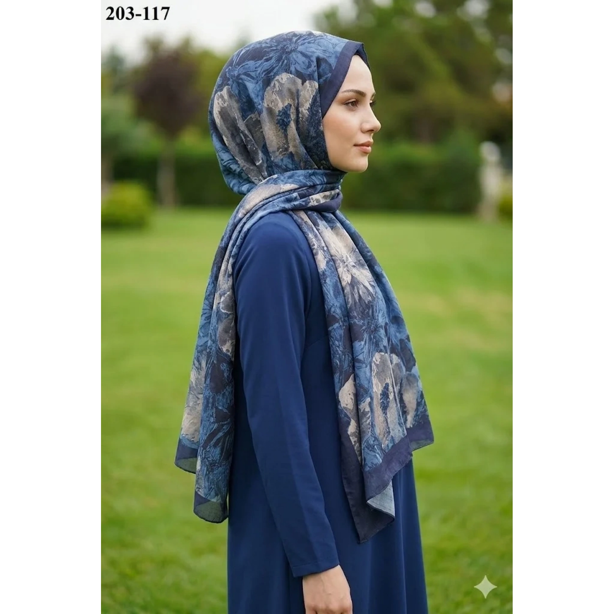 MoonScarf Bambu Kraş Pamuk Şal (Lacivert) 203-117