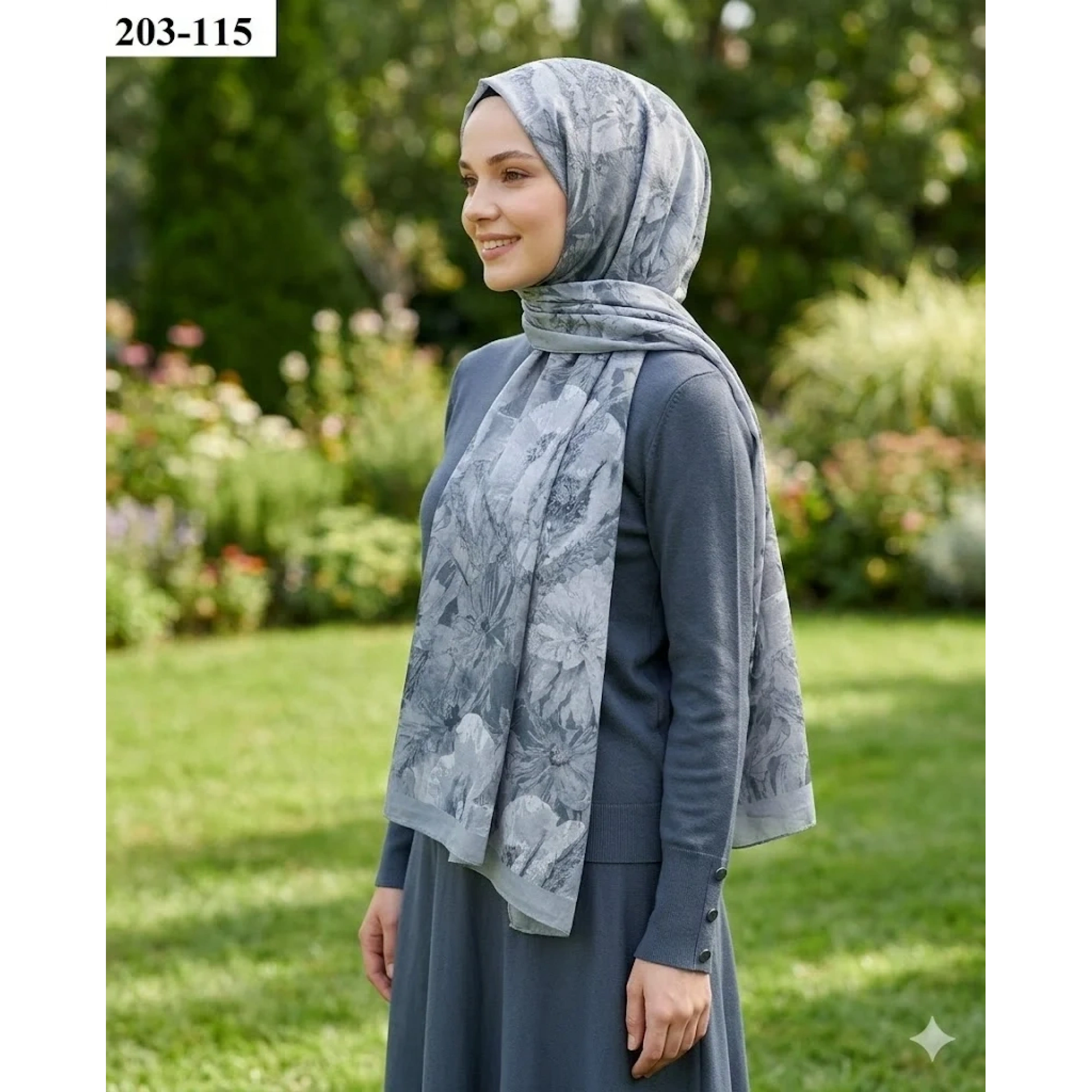 MoonScarf Bambu Kraş Pamuk Şal (Mavi) 203-115