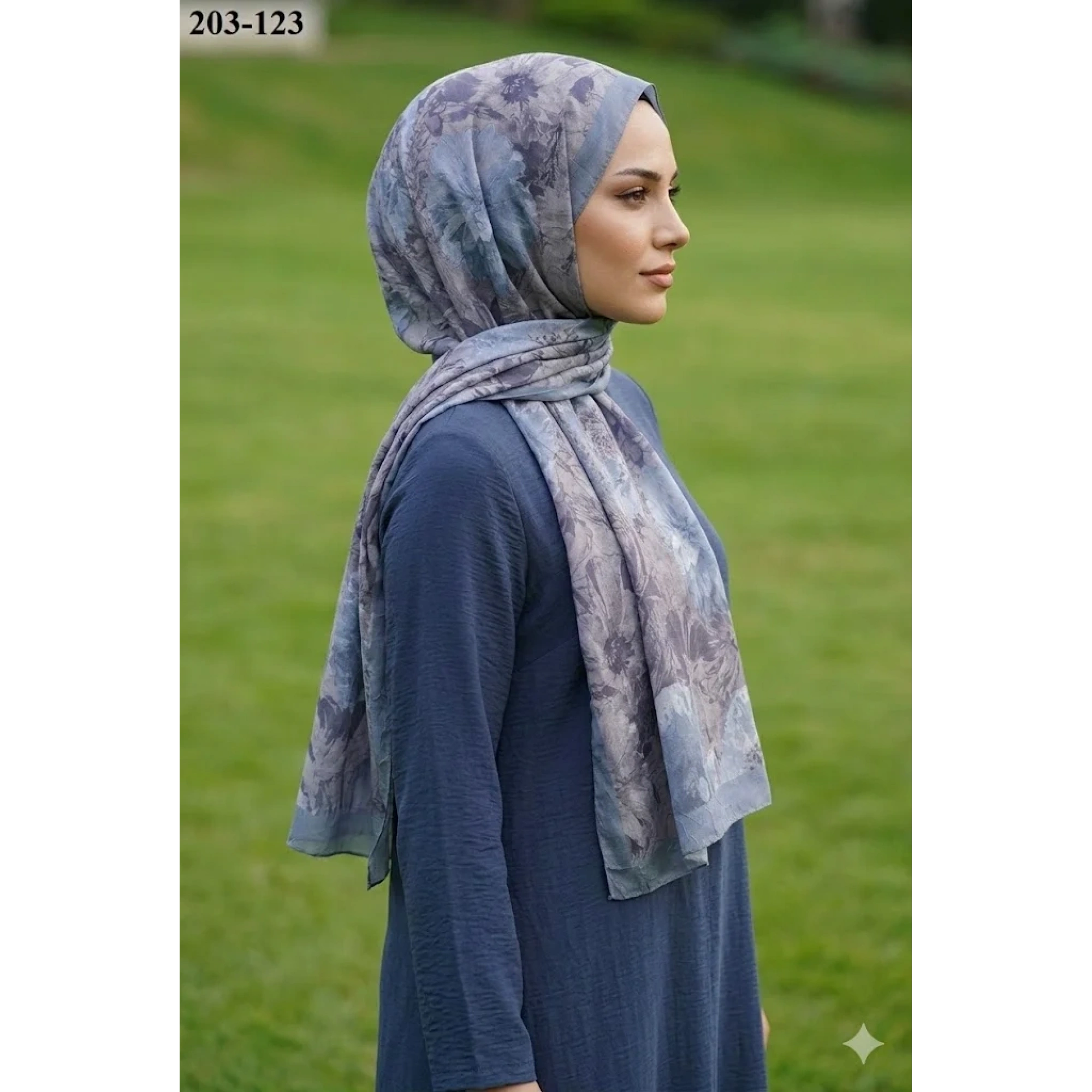 MoonScarf Bambu Kraş Pamuk Şal (Mavi) 203-123