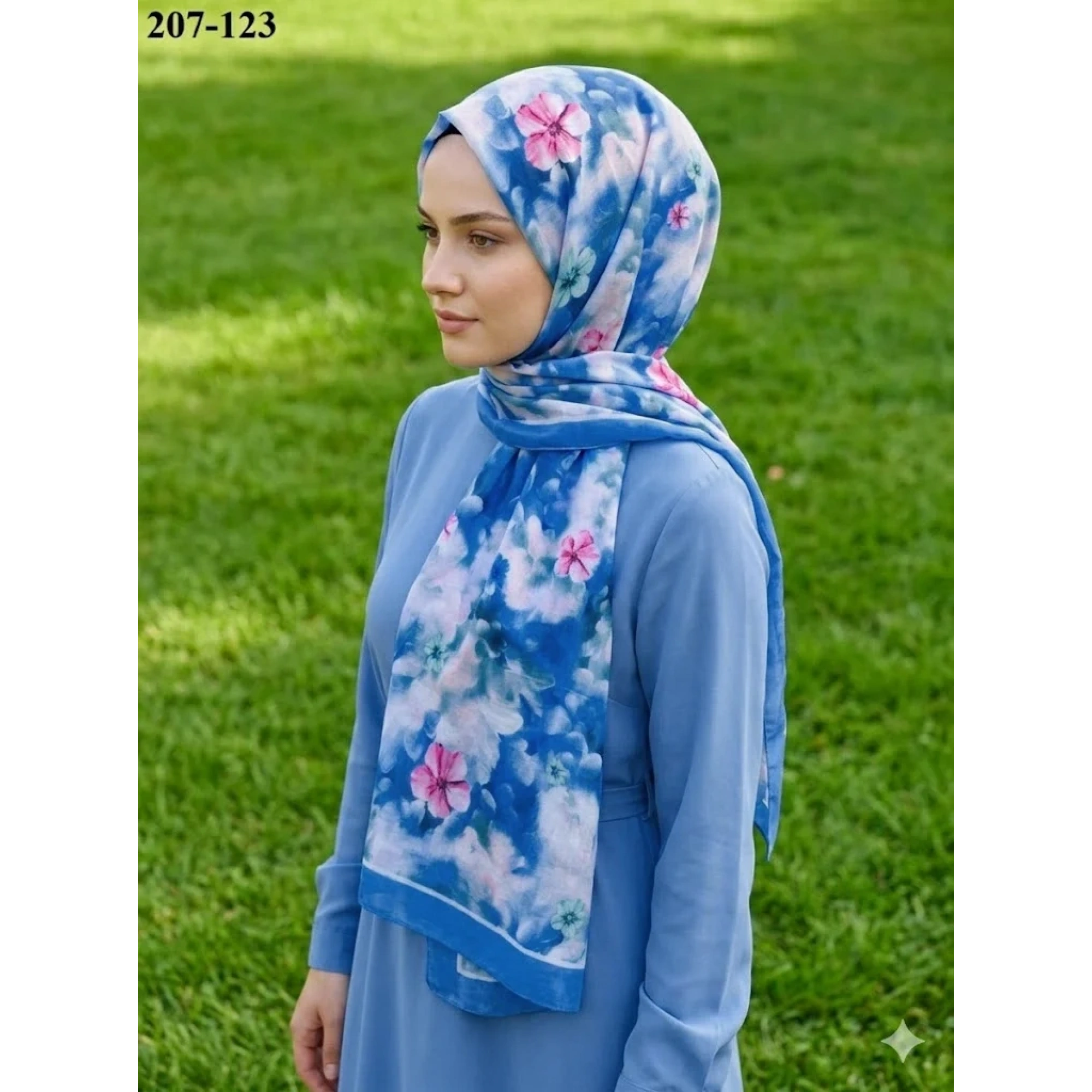 MoonScarf Bambu Kraş Pamuk Şal (Mavi) 207-123