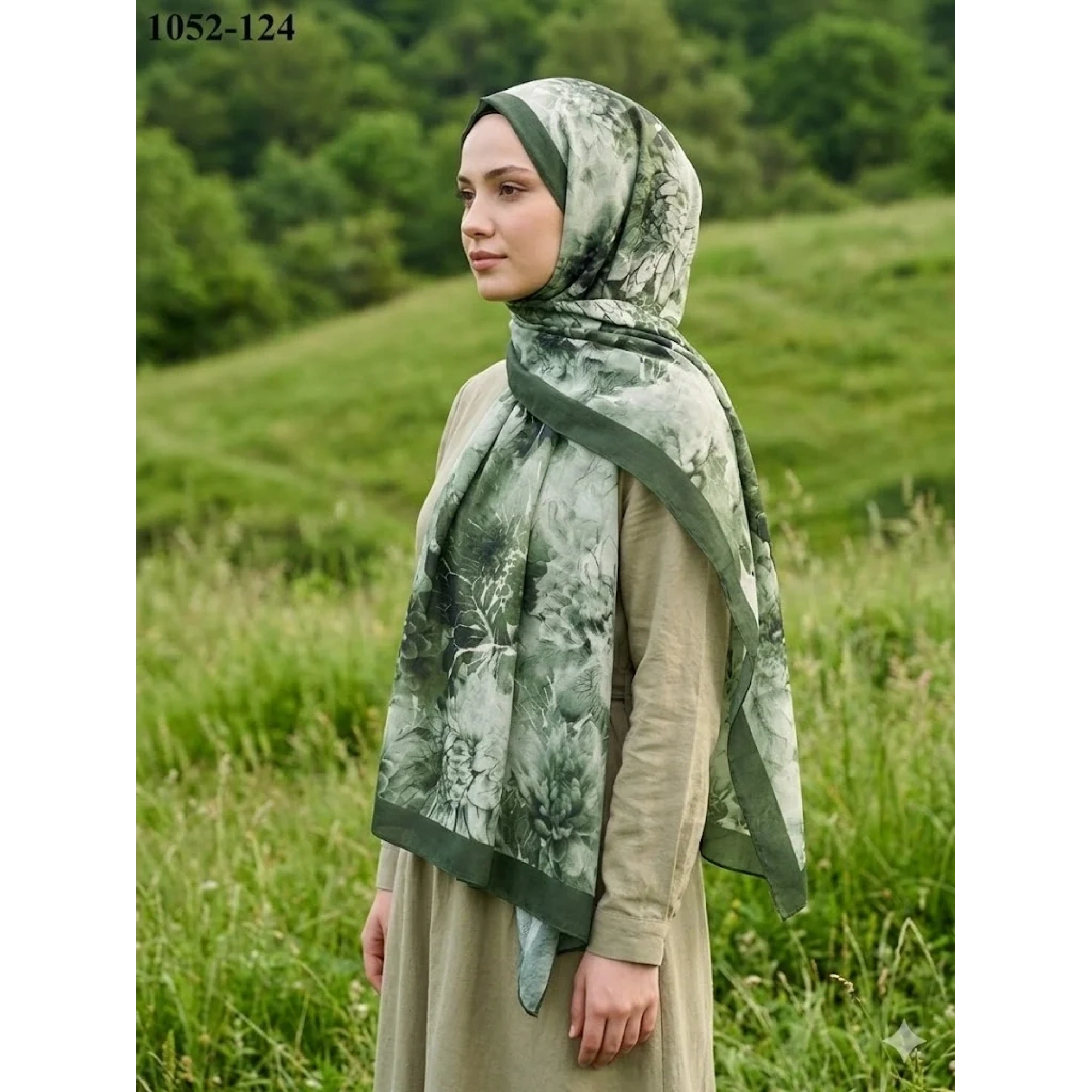MoonScarf Bambu Kraş Pamuk Şal (Yeşil) 1052-124