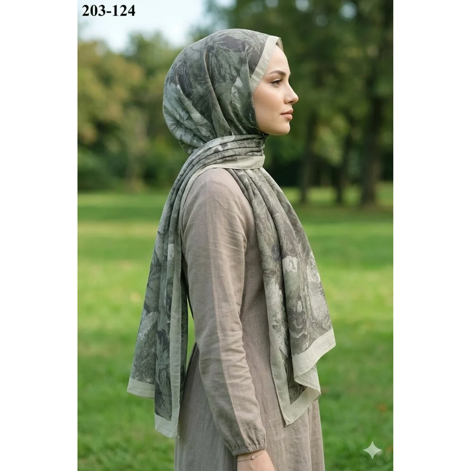 MoonScarf Bambu Kraş Pamuk Şal (Yeşil) 203-124