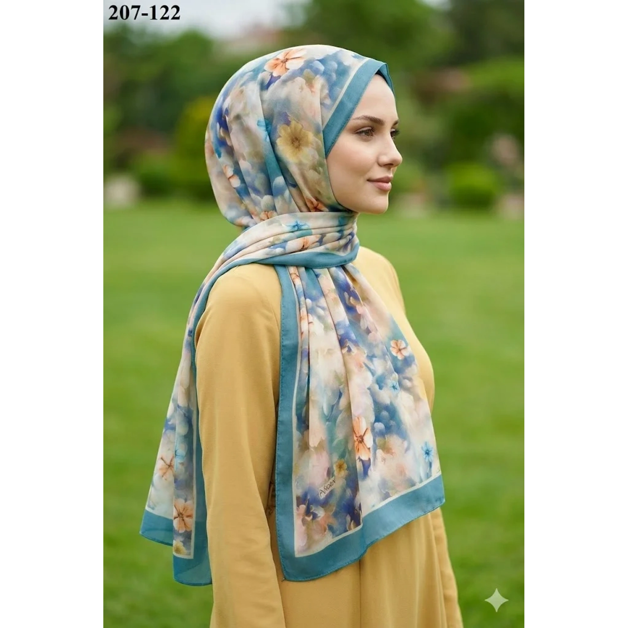 MoonScarf Bambu Kraş Pamuk Şal (Yeşil ) 207-122