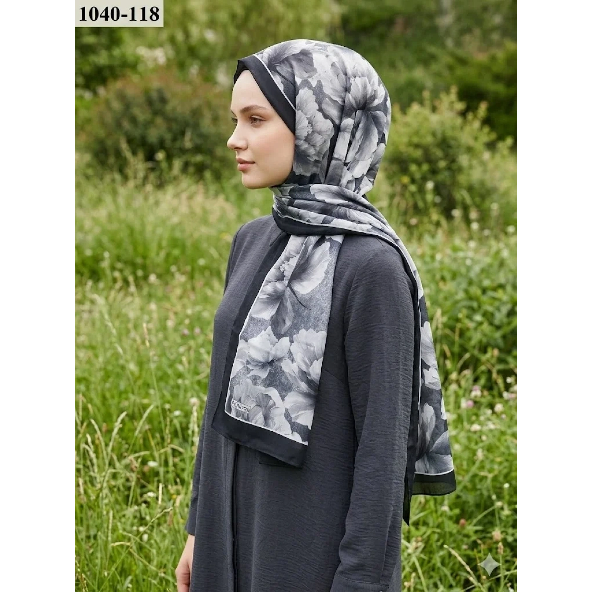 MoonScarf Soft Pamuk Şal (Siyah-Gri) 1040-118