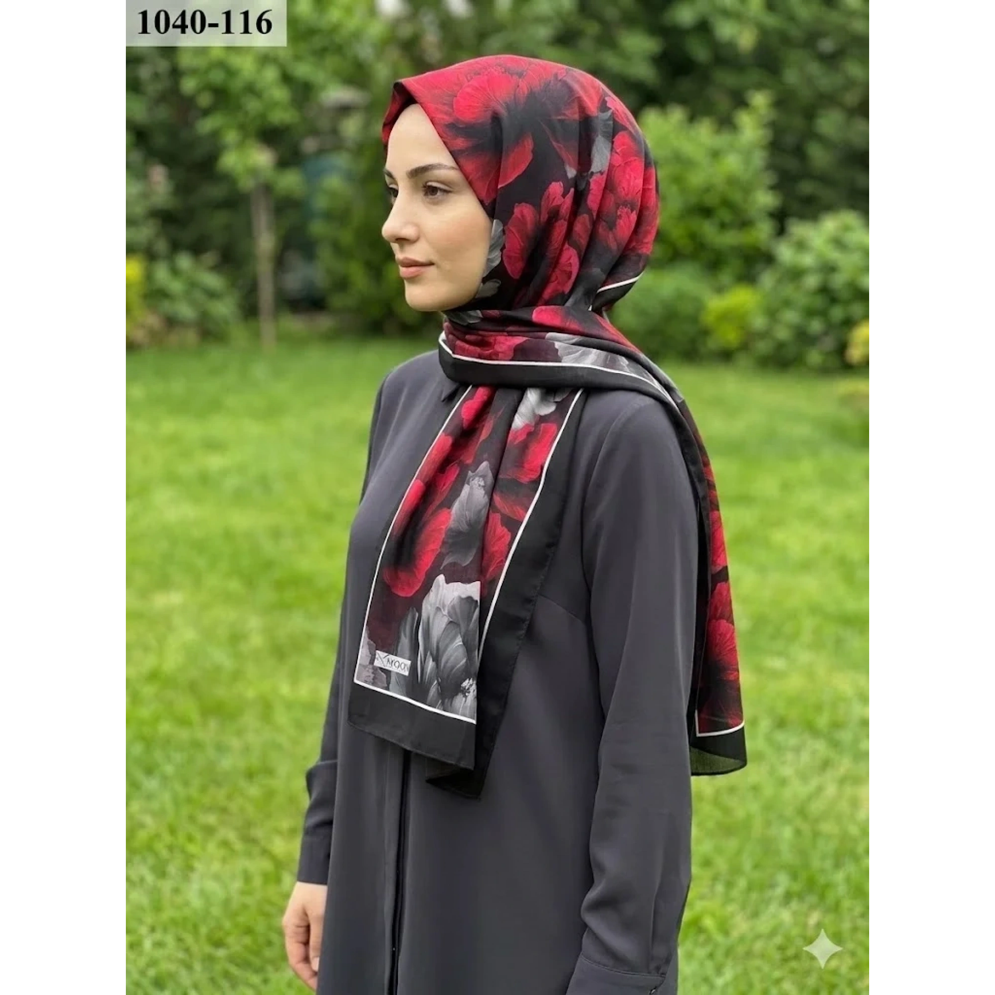 MoonScarf Soft Pamuk Şal (Siyah-Kırmızı) 1040-116