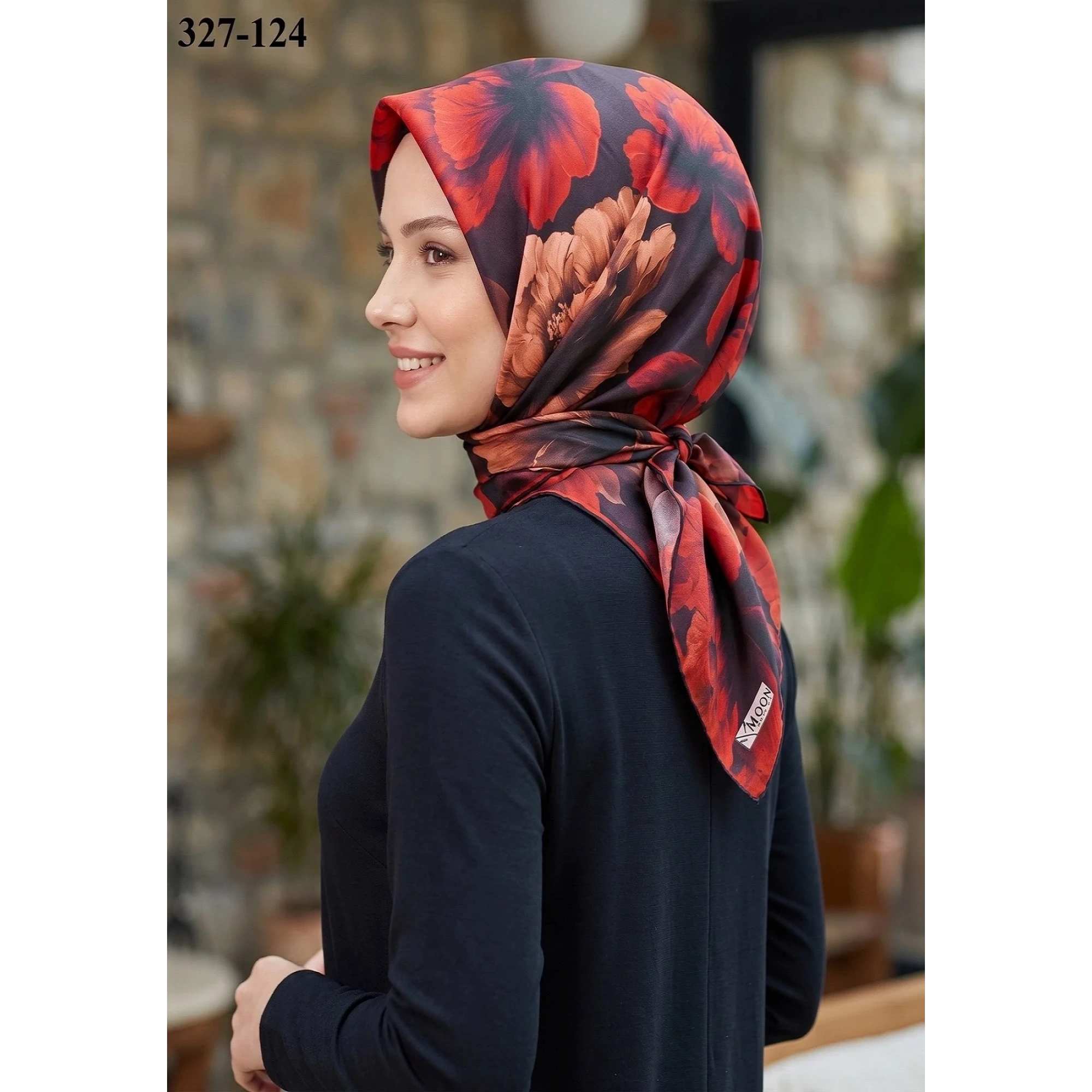 MoonScarf Soft Pamuk Eşarp (Mor - Kiremit) 327-124