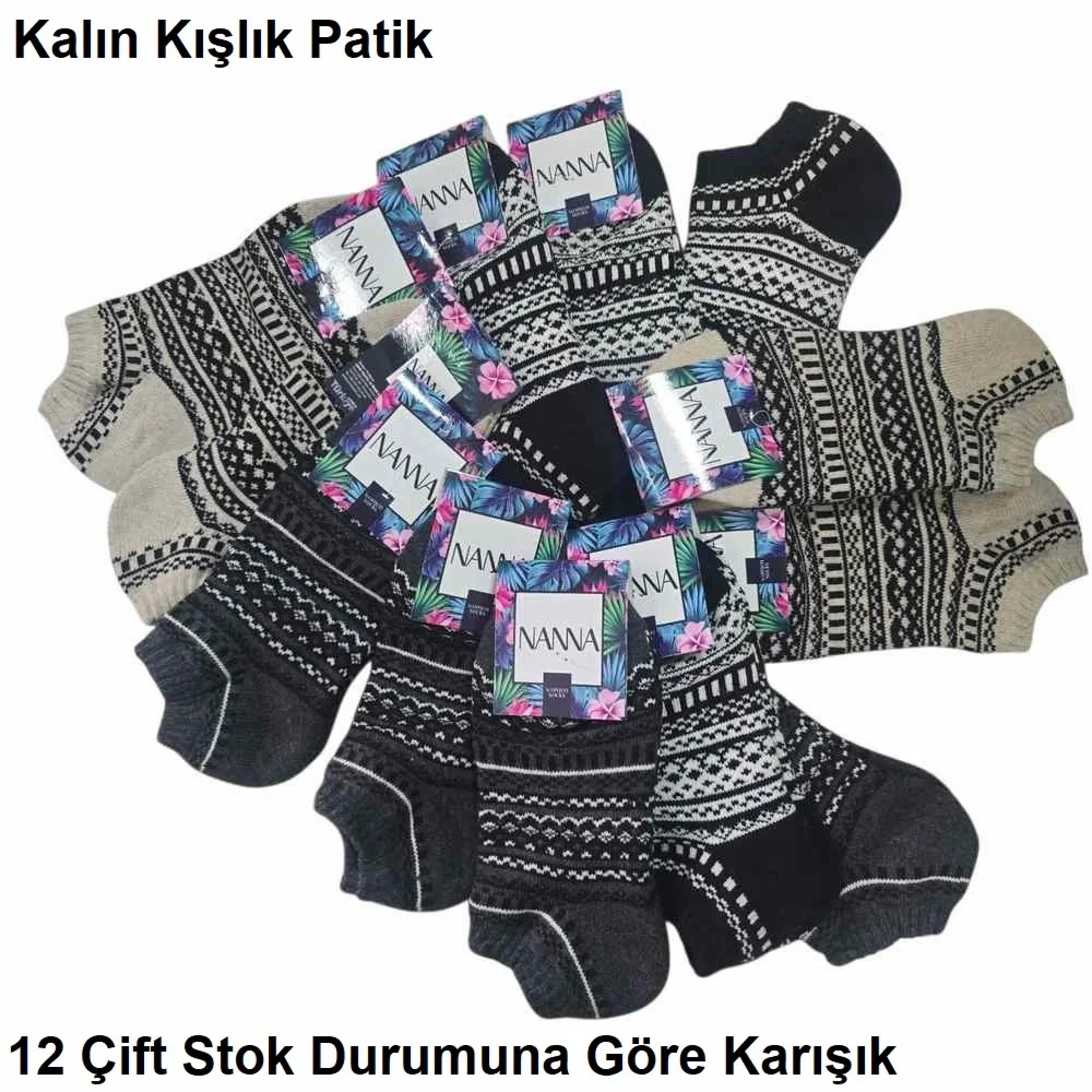 Nanna Kalın Kışlık Bayan Patik Çorap 12 Çift