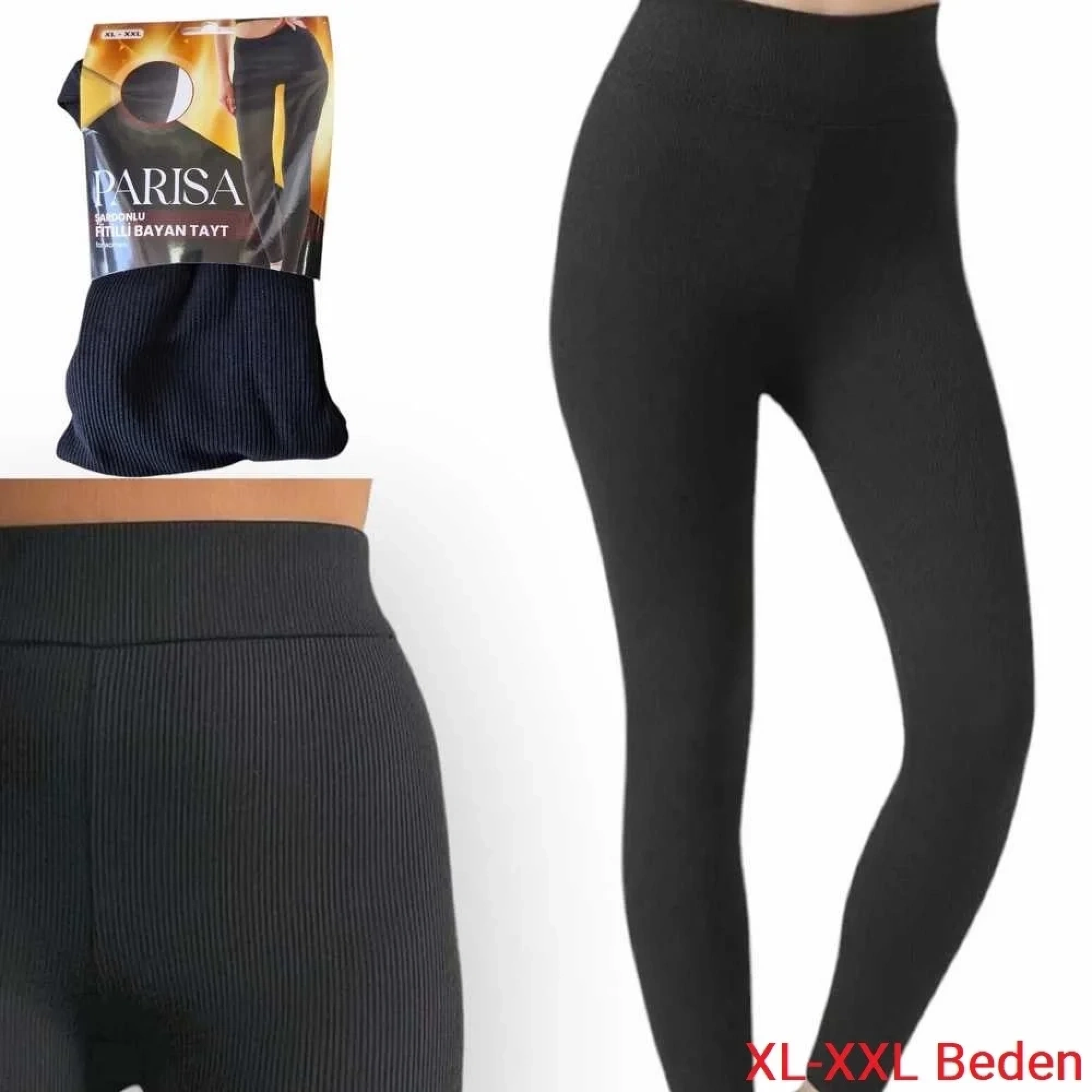 Parisa Fitilli Şardonlu Kışlık Bayan Tayt XL-XXL Beden Siyah