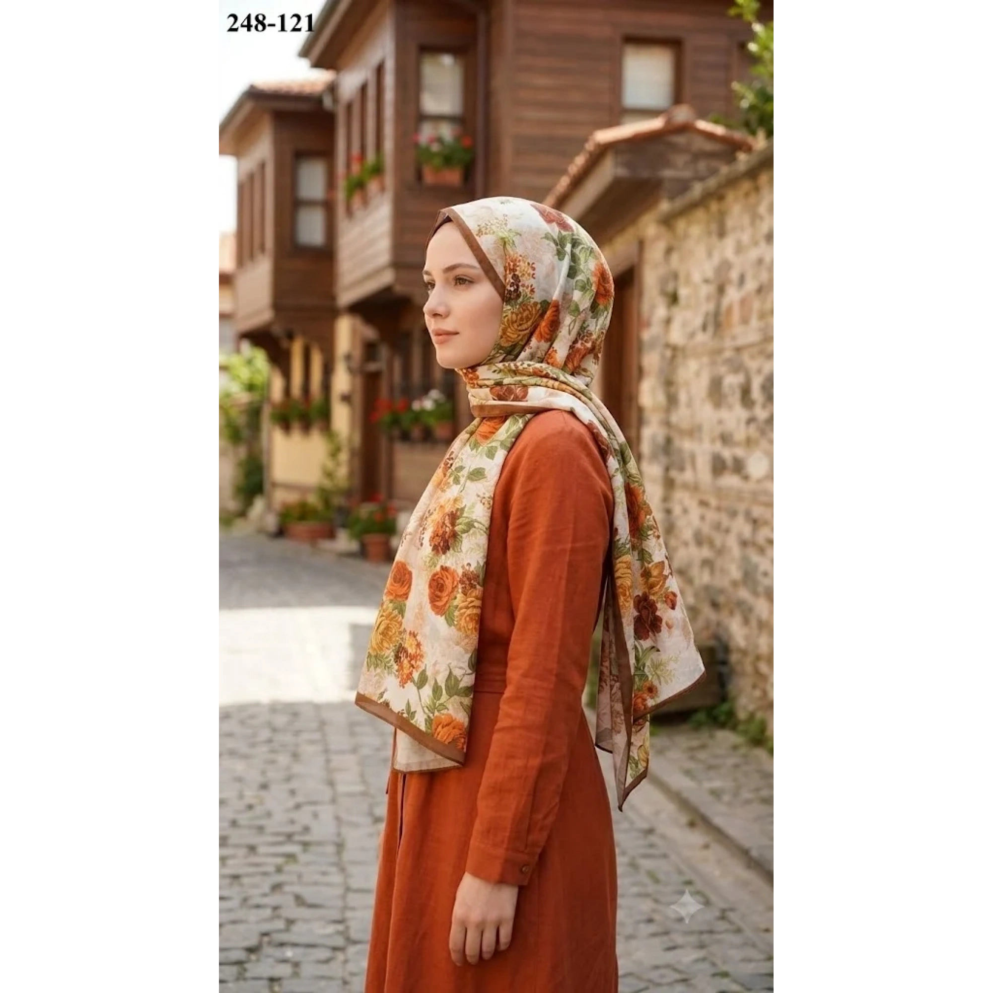 Sharell Fransız İpeği Şal (Kızıl Kahve) 248-121