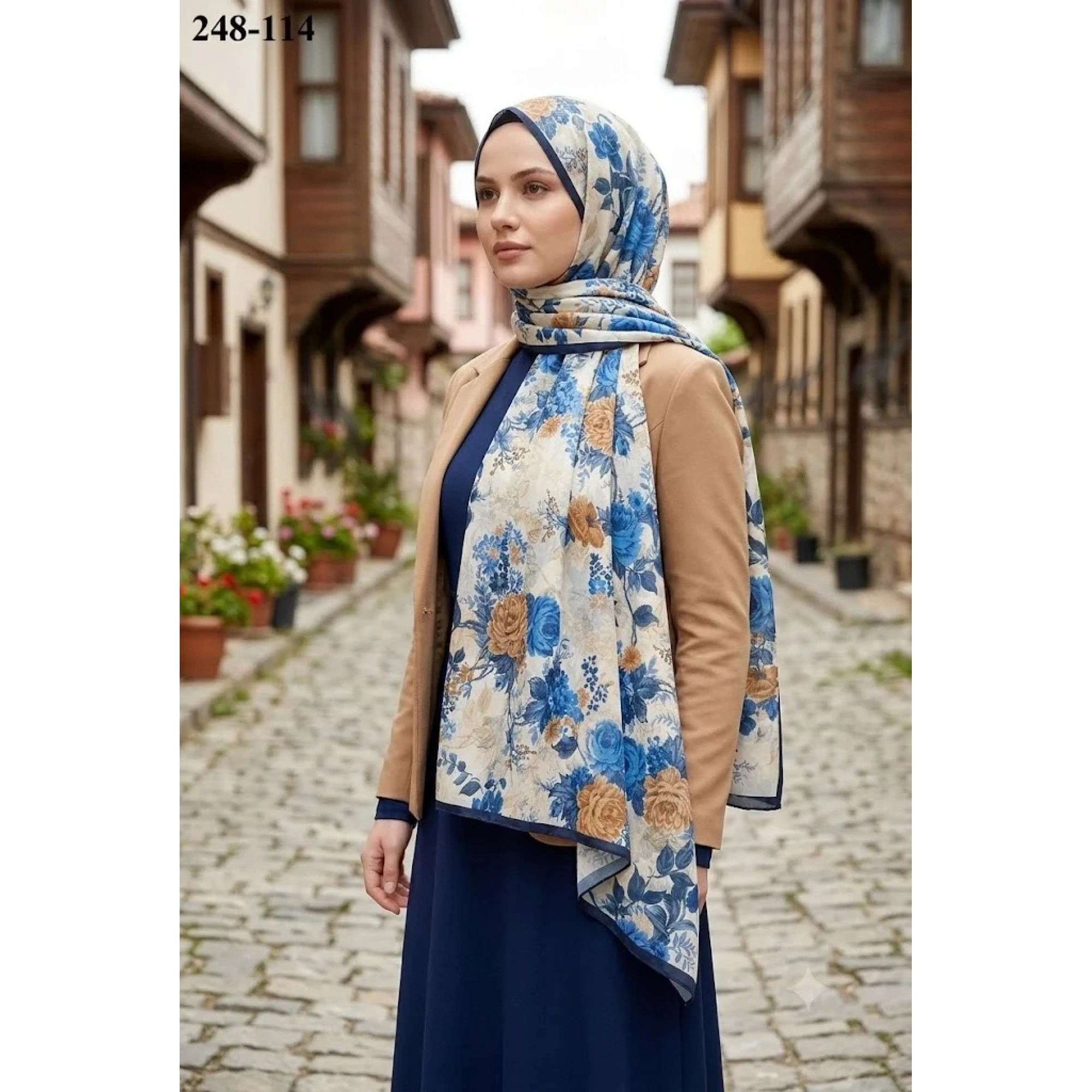 Sharell Fransız İpeği Şal (Lacivert) 248-114