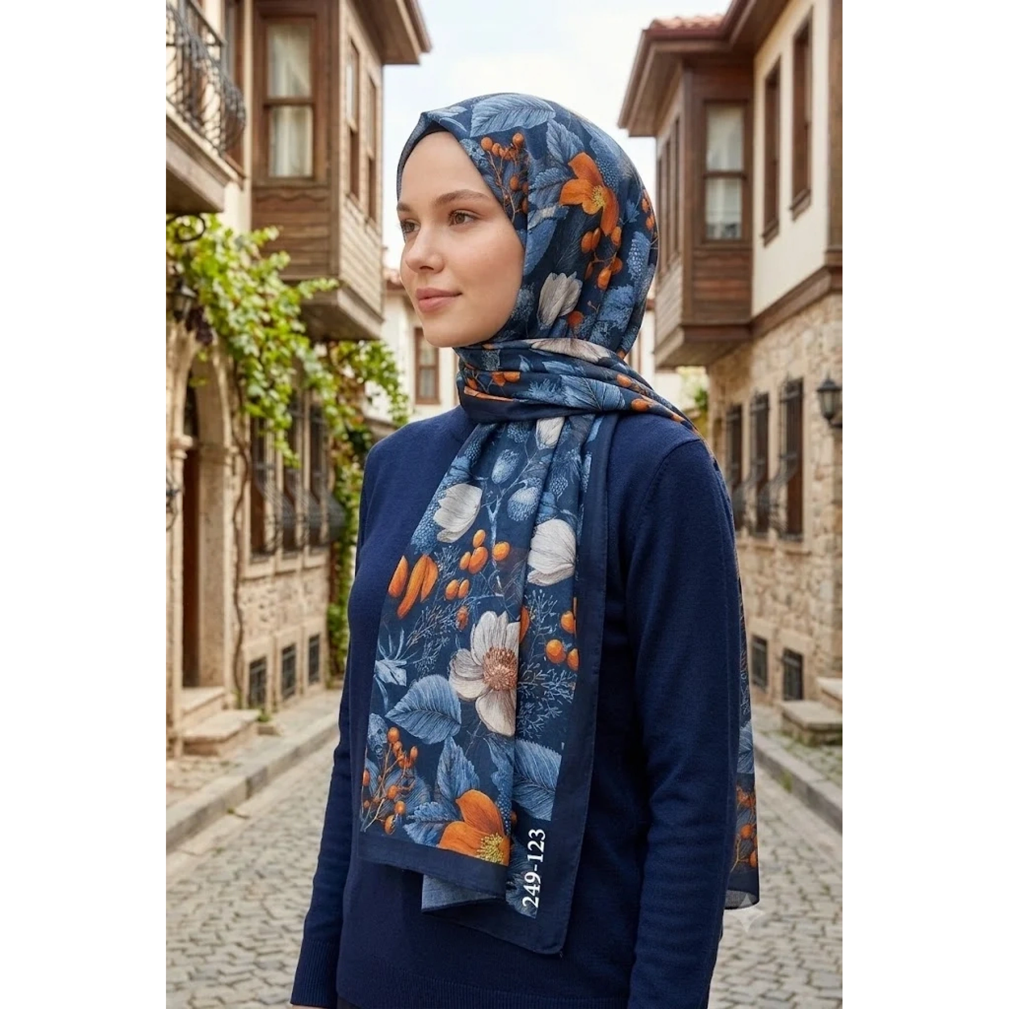 Sharell Fransız İpeği Şal (Lacivert) 249-123