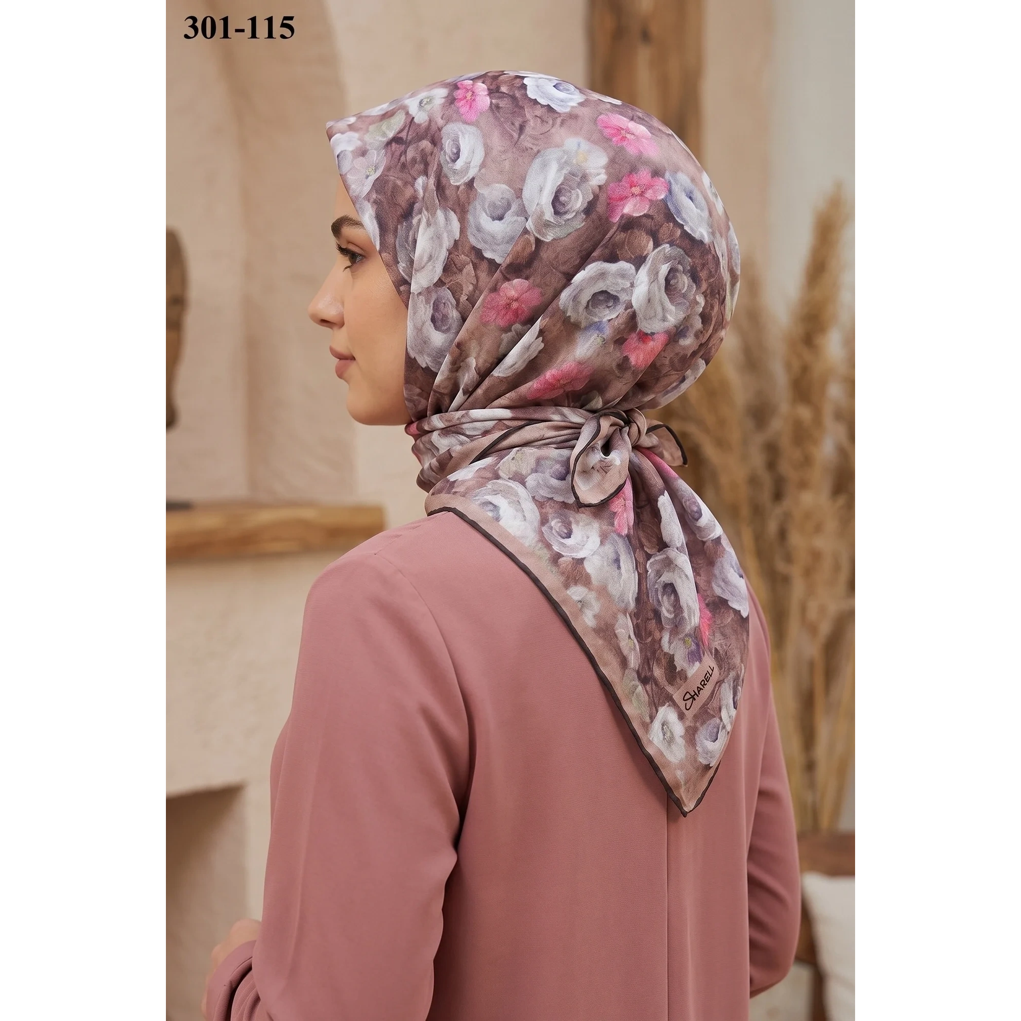 Sharell Gül Desenli Soft Pamuk Eşarp 301-115