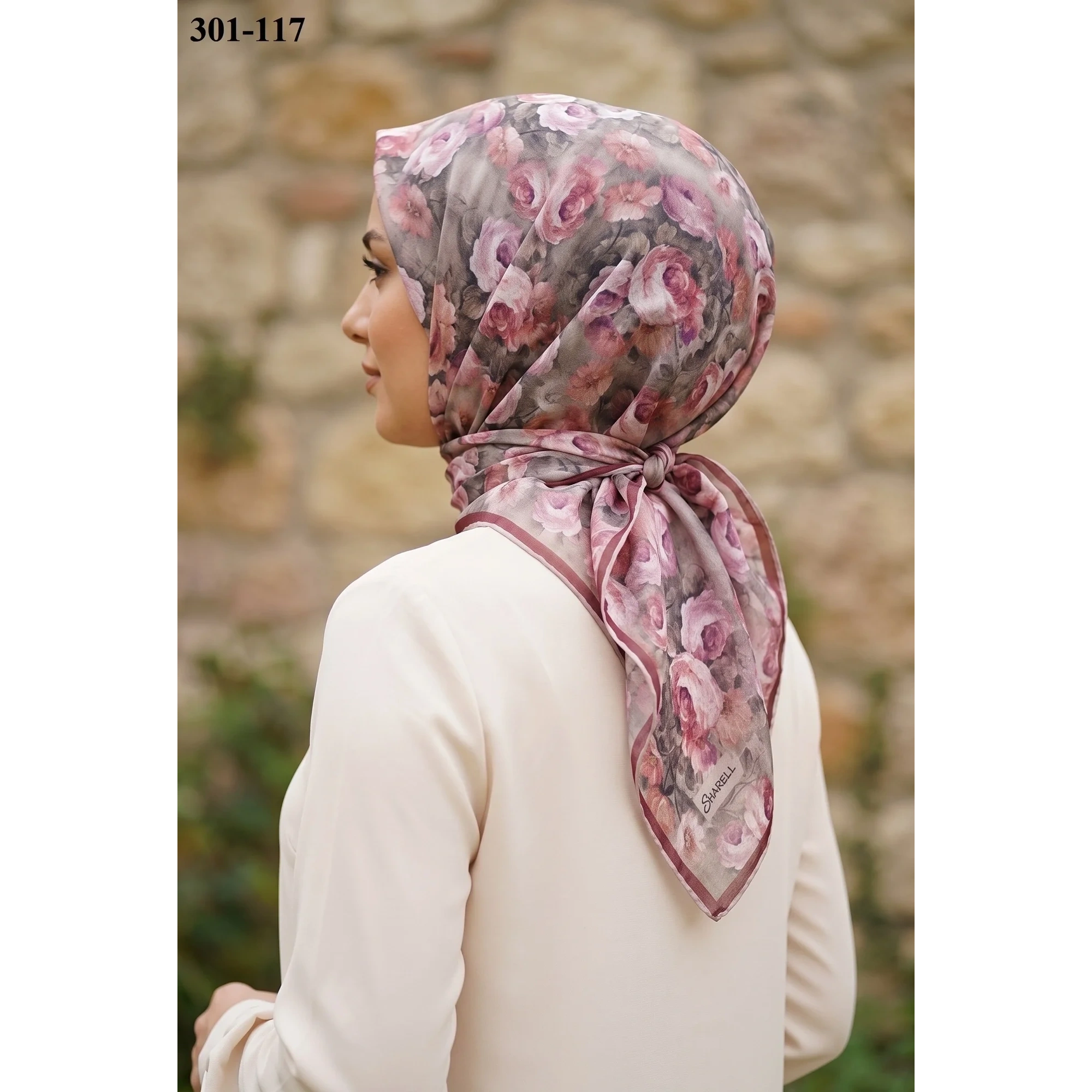 Sharell Gül Desenli Soft Pamuk Eşarp 301-117