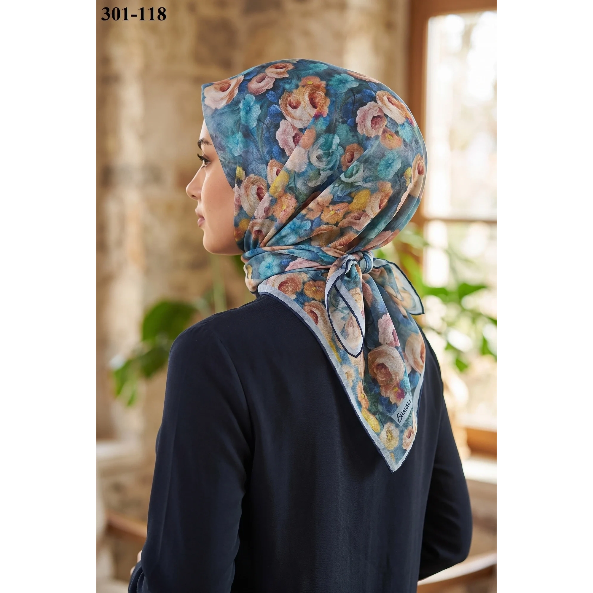 Sharell Gül Desenli Soft Pamuk Eşarp 301-118