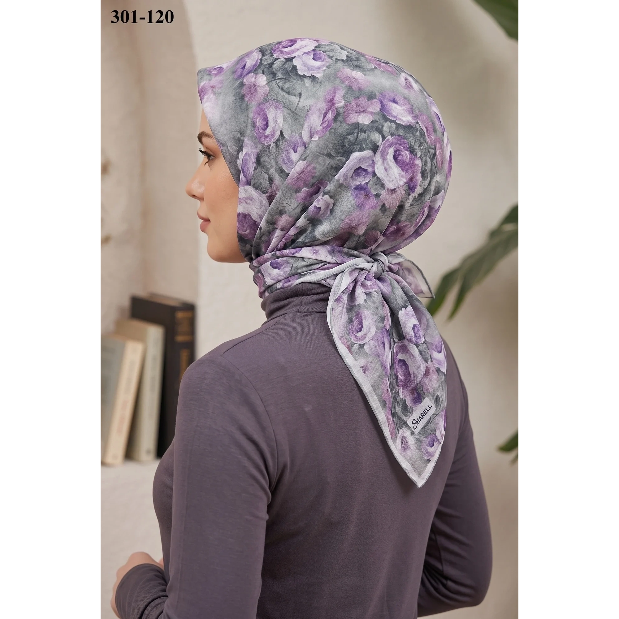 Sharell Gül Desenli Soft Pamuk Eşarp 301-120