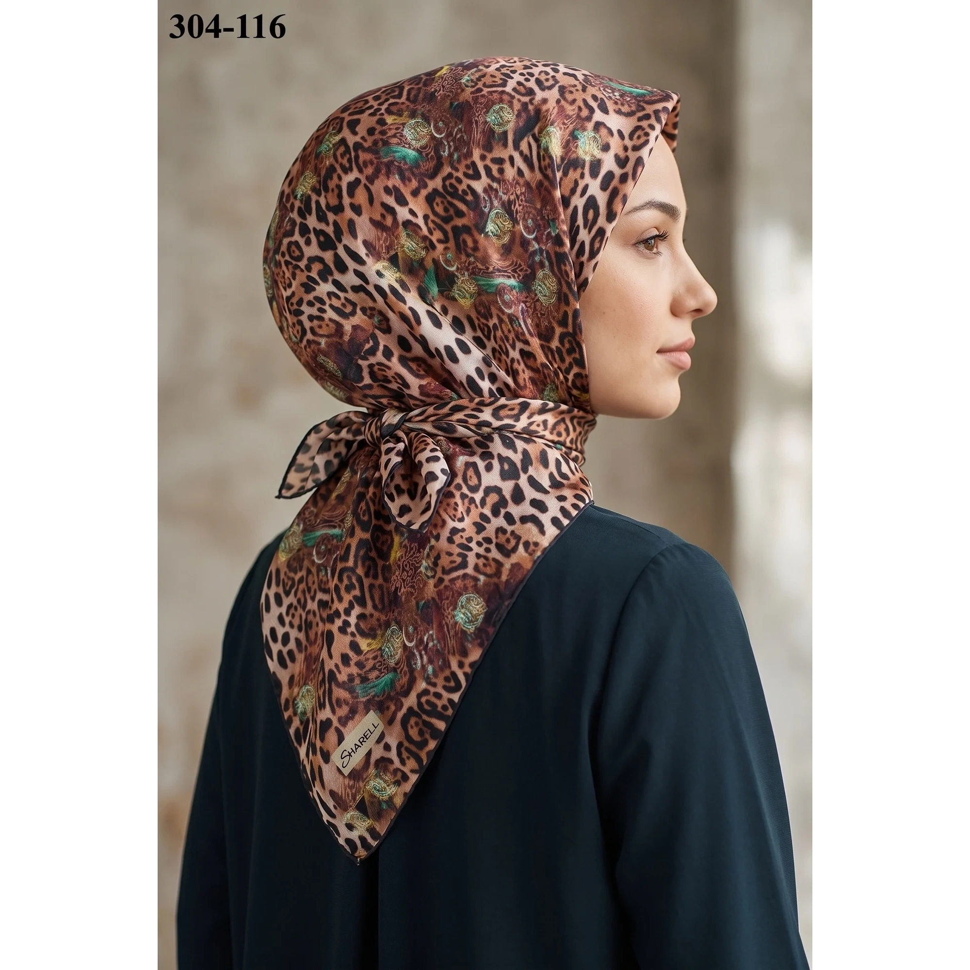 Sharell Leopar Desenli Soft Pamuk Eşarp 304-116
