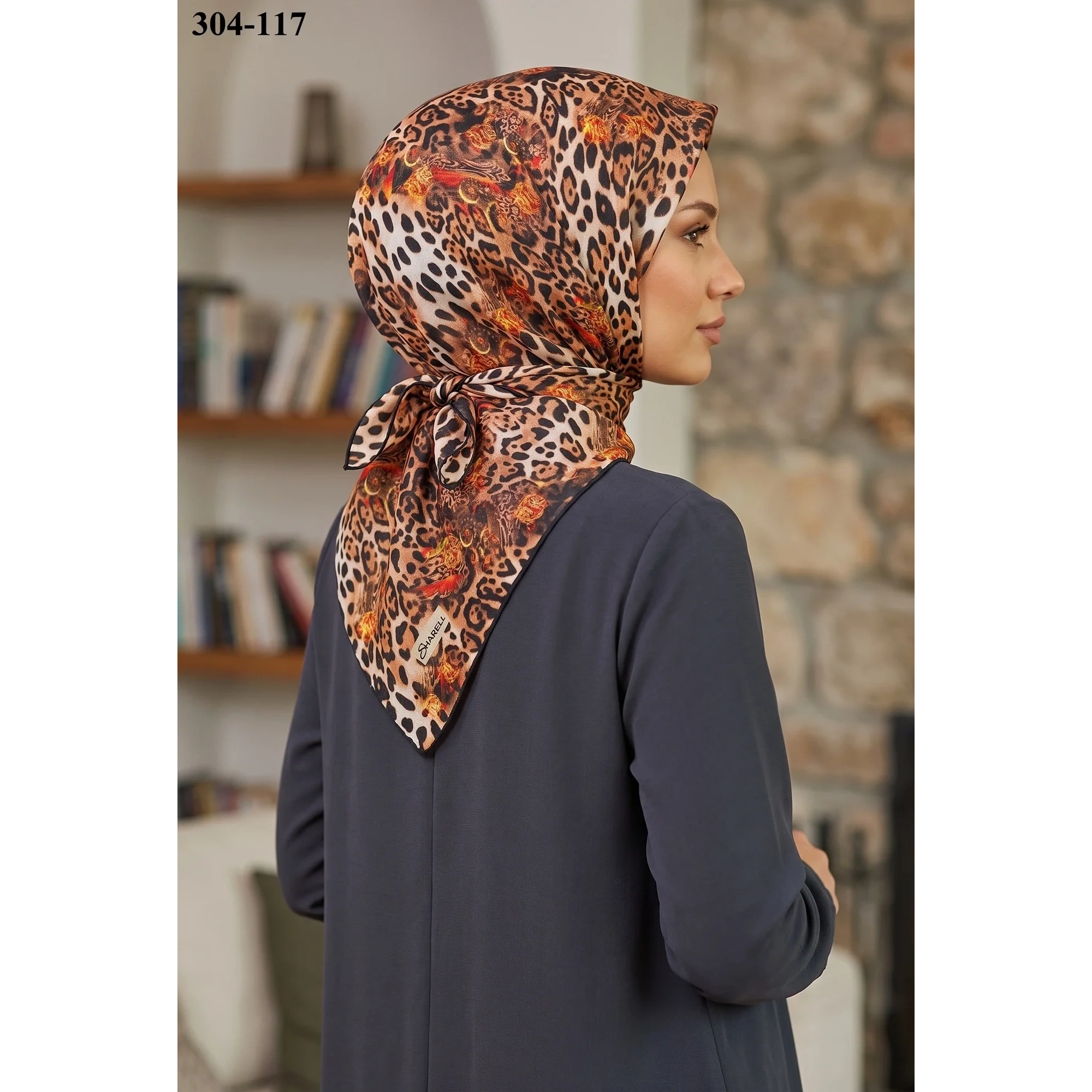 Sharell Leopar Desenli Soft Pamuk Eşarp 304-117