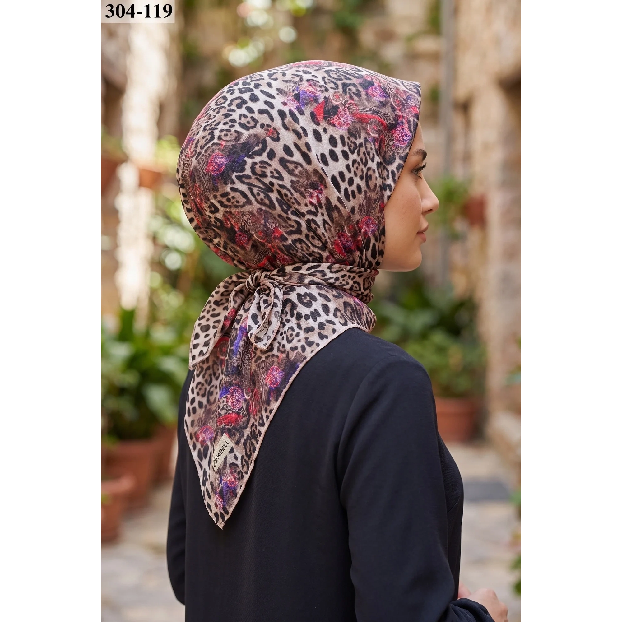 Sharell Leopar Desenli Soft Pamuk Eşarp 304-119