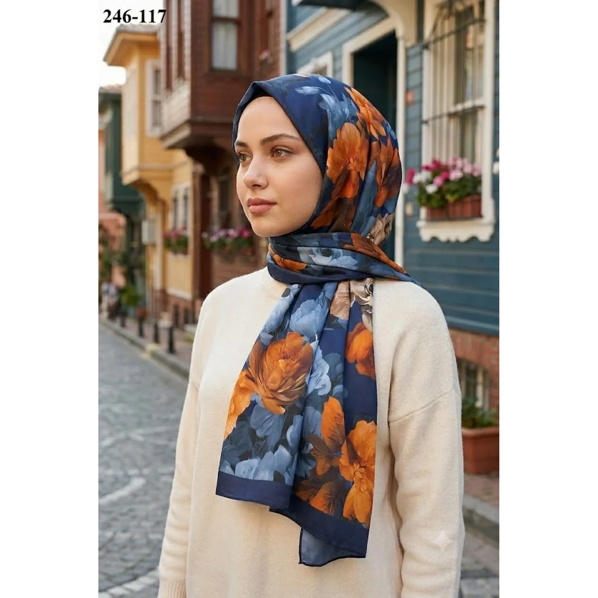 Sharell Soft Pamuk Şal (Lacivert Serisi) 246-117
