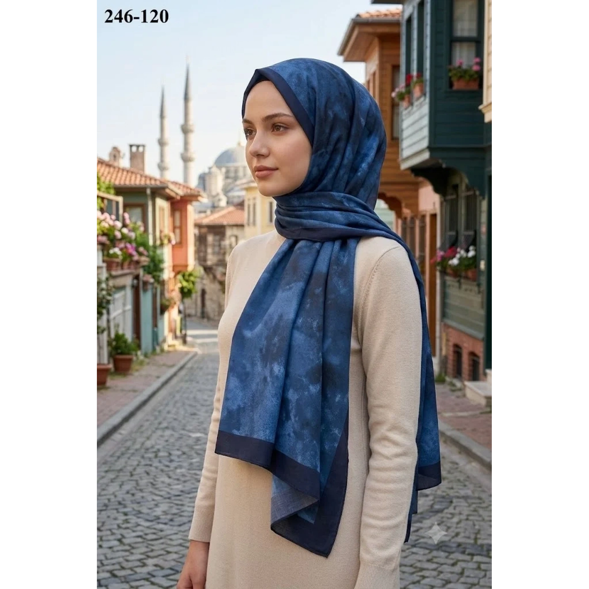 Sharell Soft Pamuk Şal (Lacivert Serisi) 246-120
