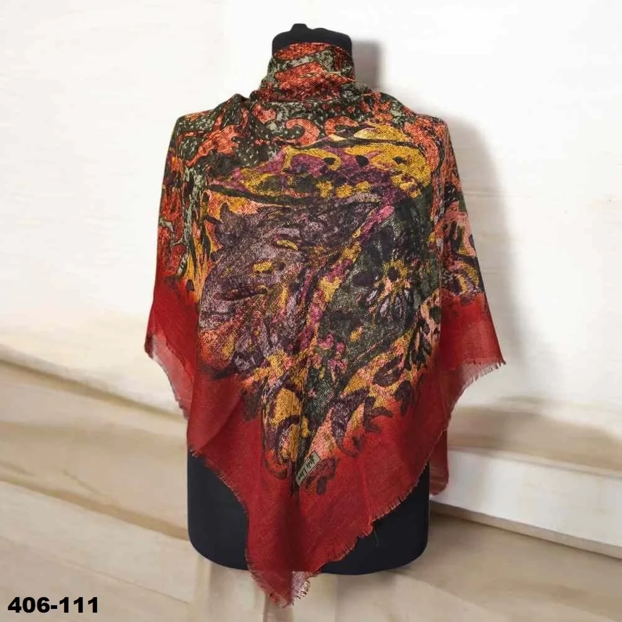 Soft İpek Desenli Flamlı Kotton Eşarp 406-111